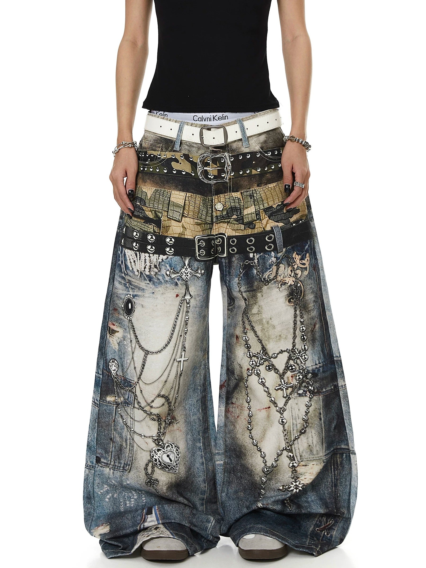 3D Printed Chain Belt Fared Jeans MB7436