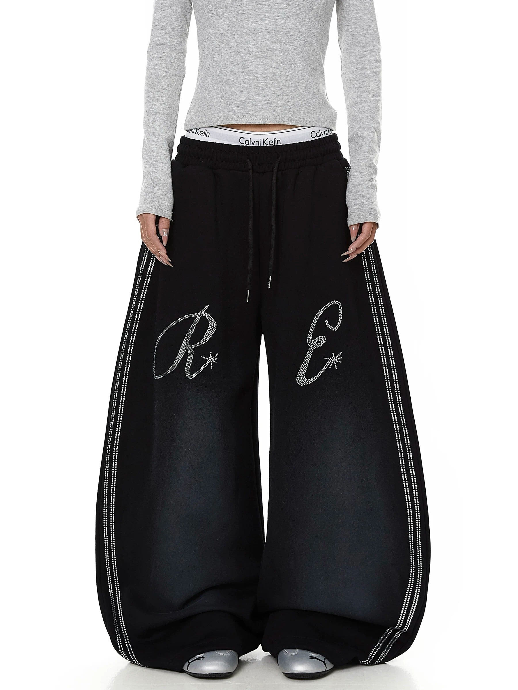 Rhinestone-Inspired Wide-leg Sweat Pants MB7438