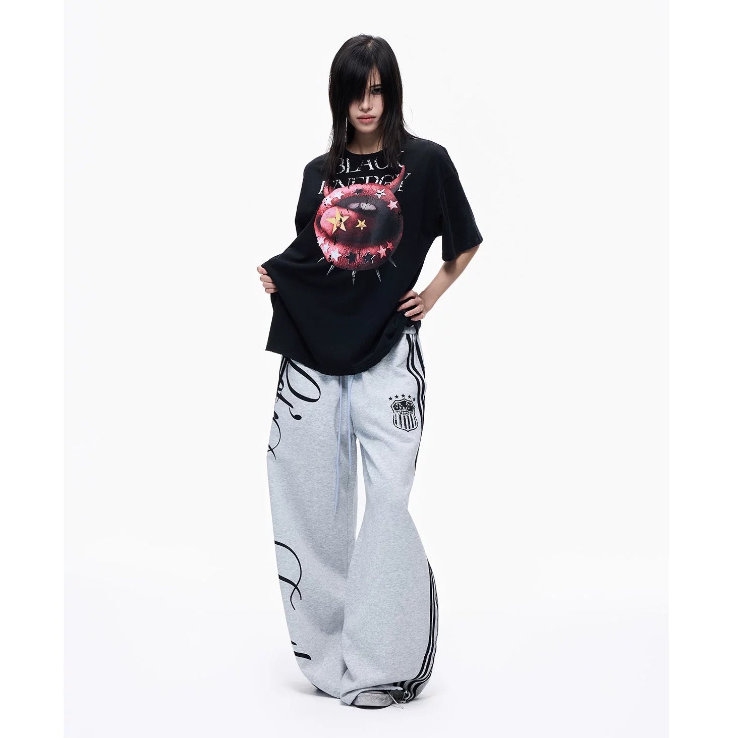 Side Line Letter Print Loose Sweat Pants MB7405