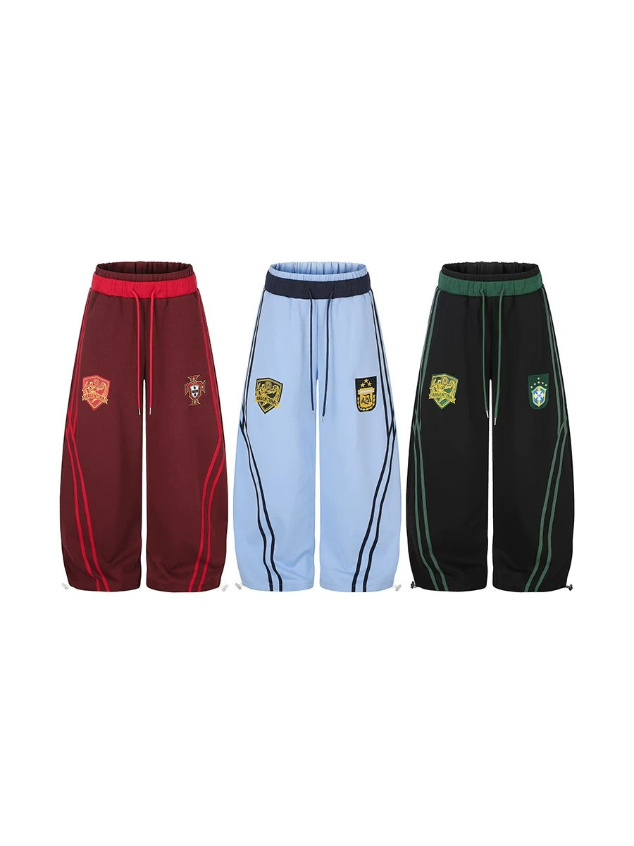 Emblem Double-Waist Striped Curved Sweat Pants MB7461