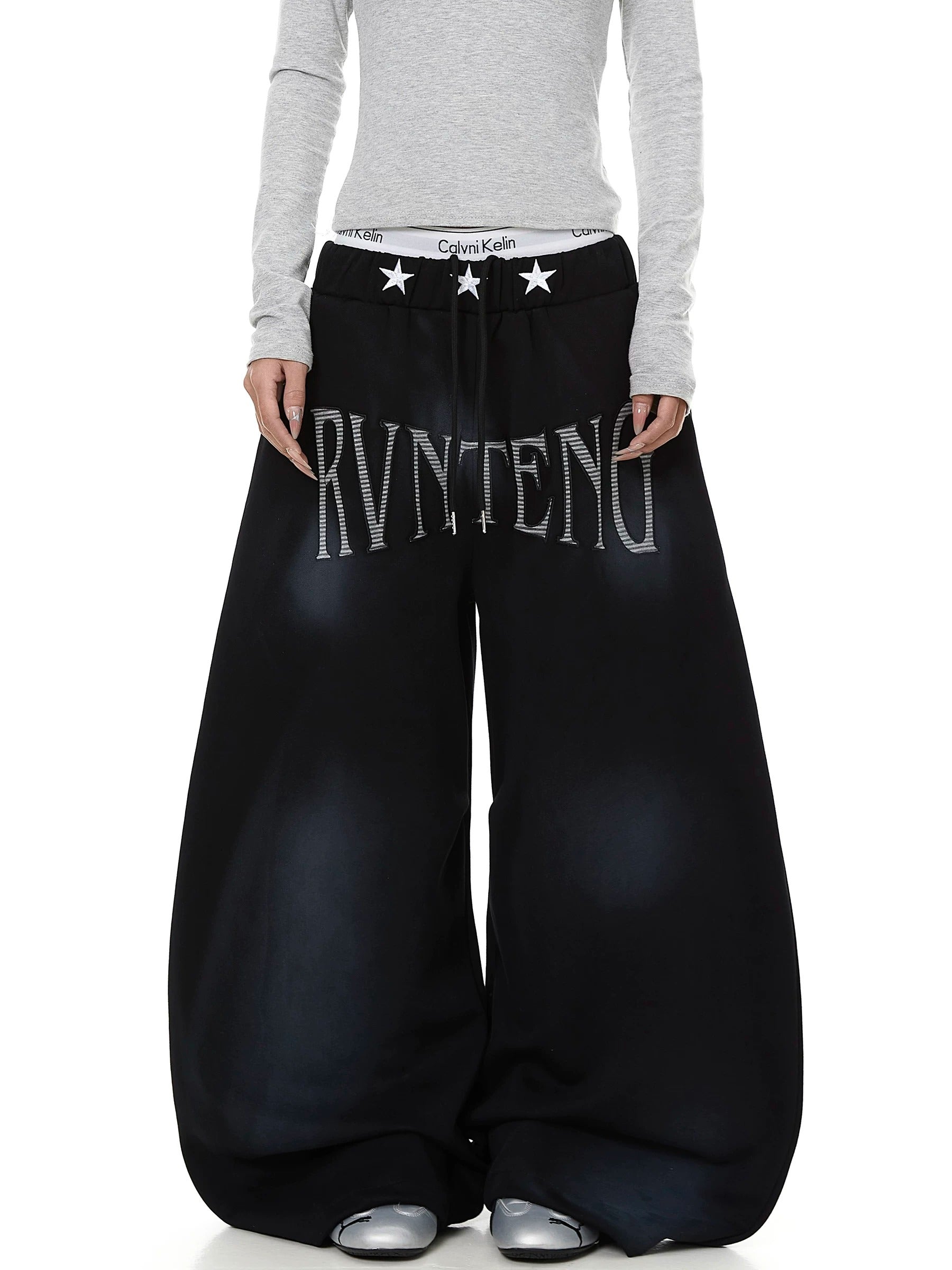 Dirty Dye Embroidered Wide Sweat Pants MB7437