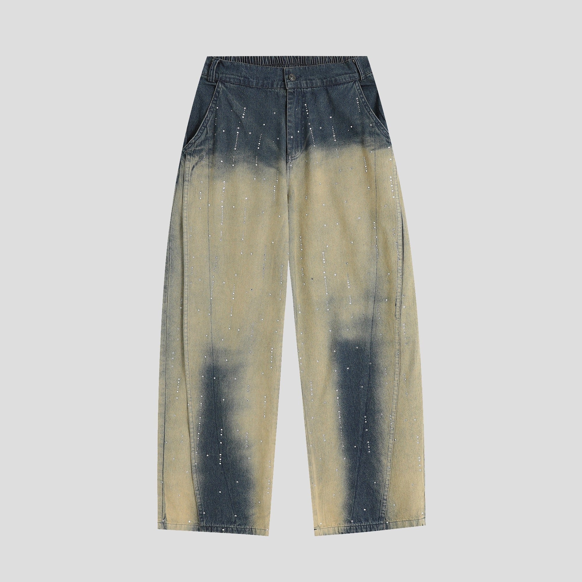 RhineStone Gradient Loose Distressed Washed Jeans IN7068