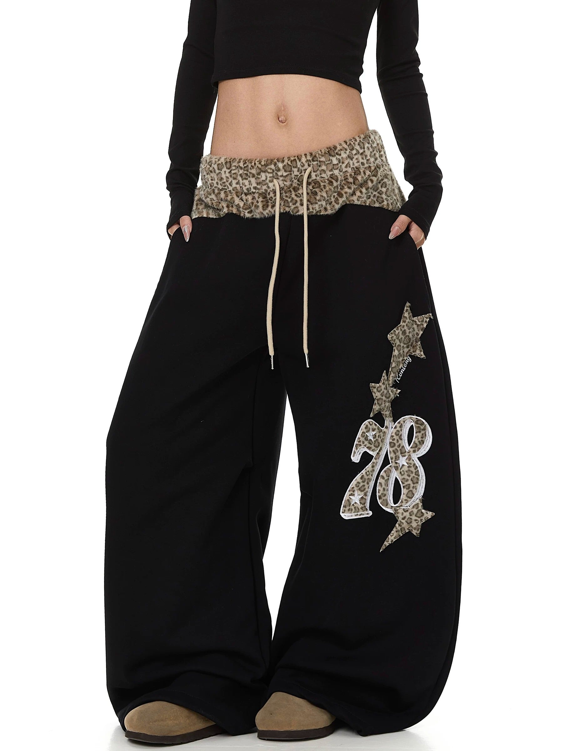 Leopard Print Patchwork Loose Sweat Pants MB7439
