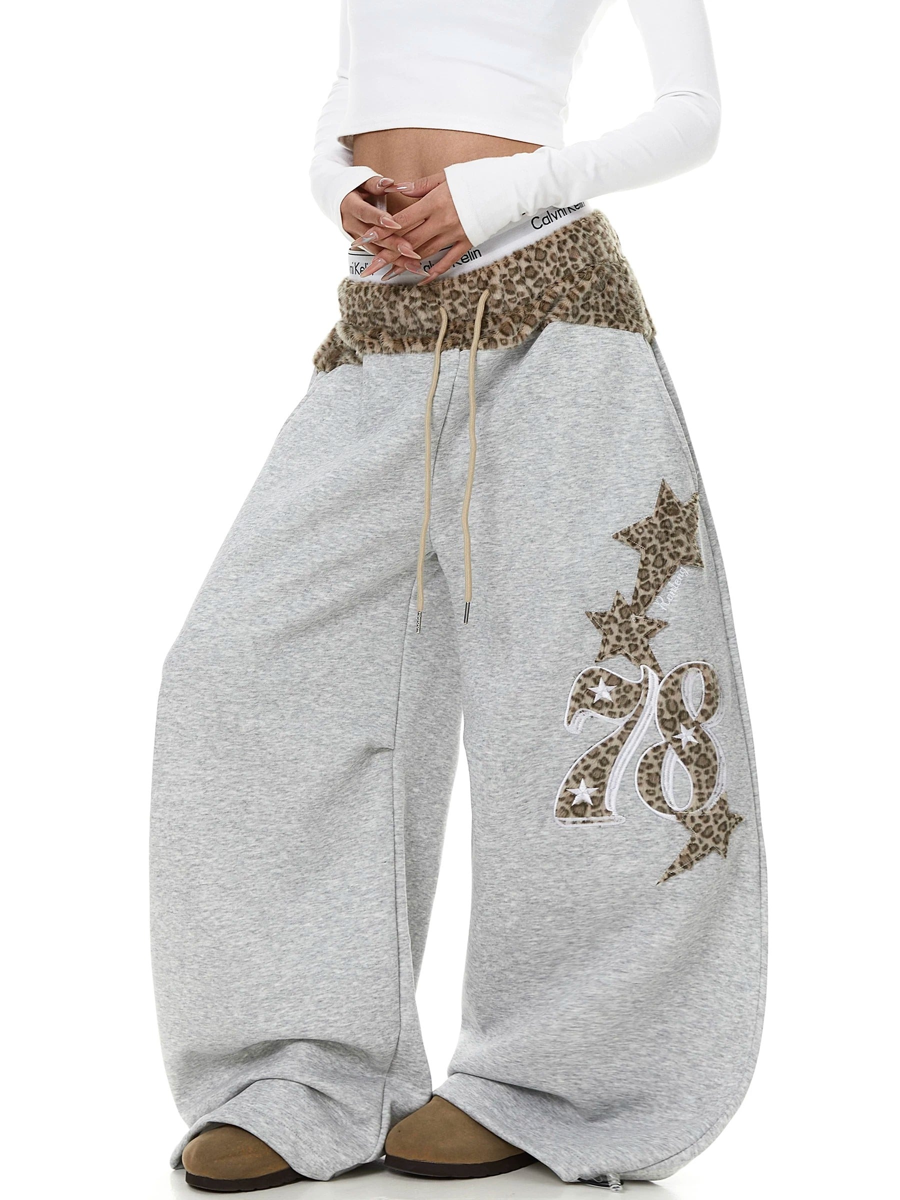 Leopard Print Patchwork Loose Sweat Pants MB7439