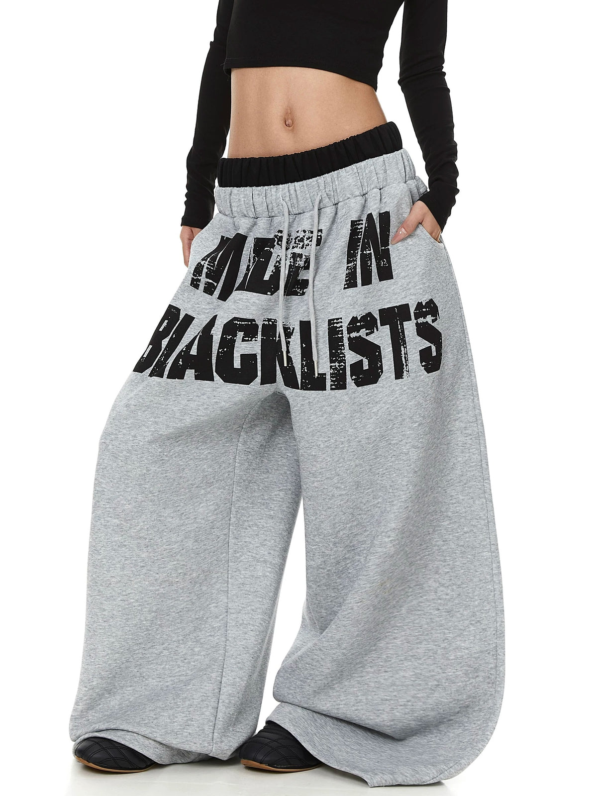 Double-Waist Letter Print Curved Sweat Pants MB7450