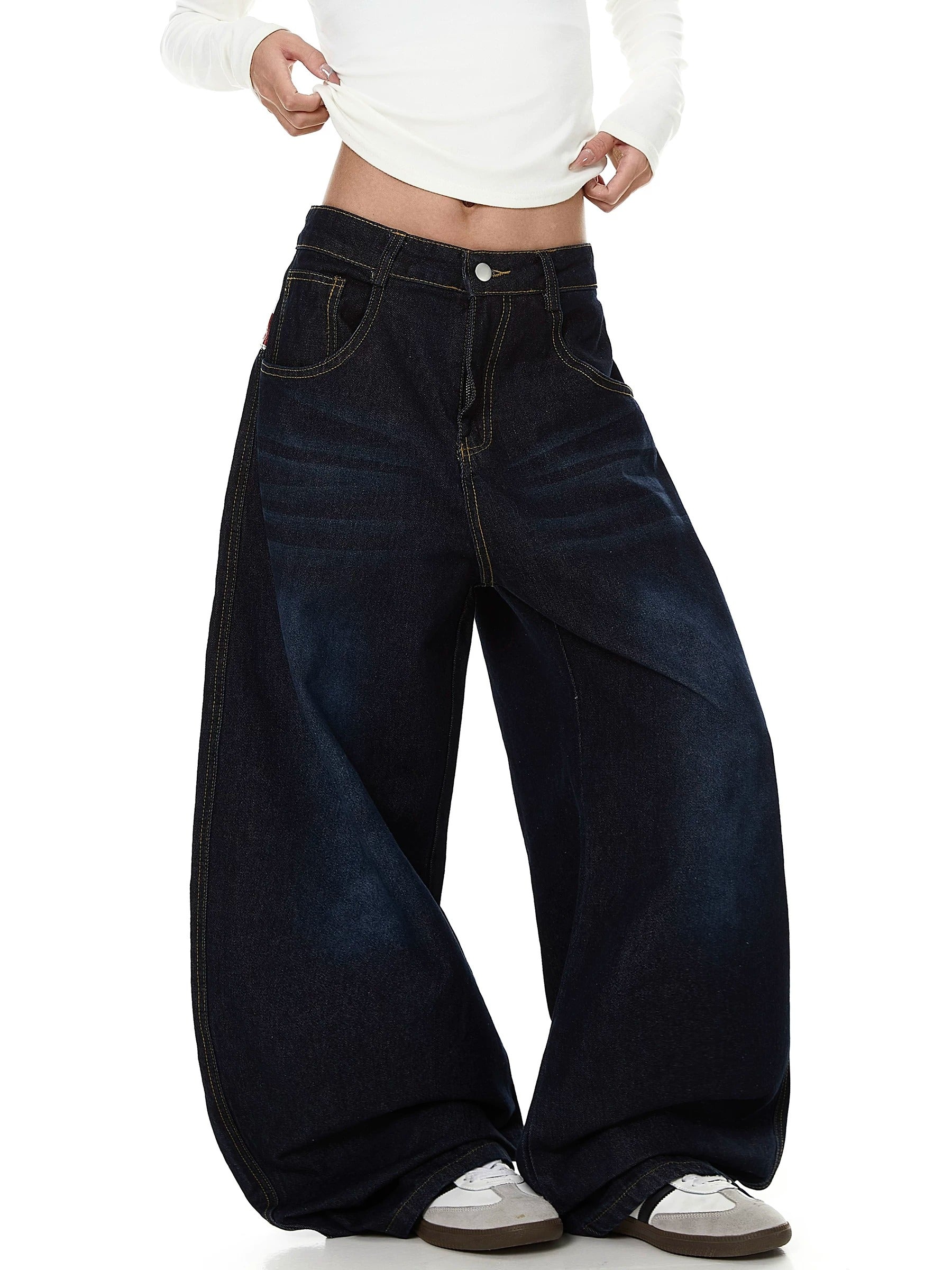 American Flag Print Washed Curved Jeans MB7443