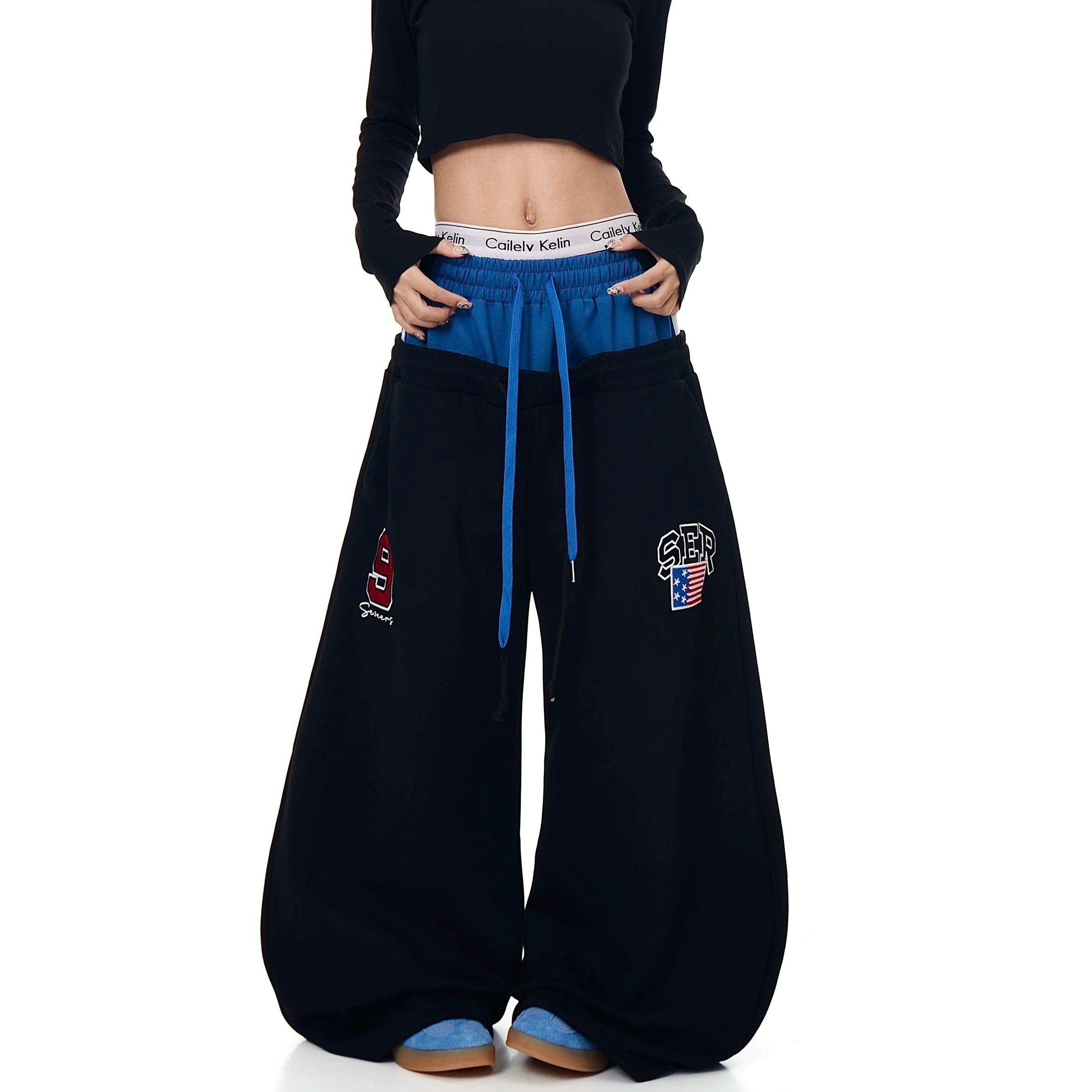 Double-Waist Letter Print Curve Sweat Pants MB7414