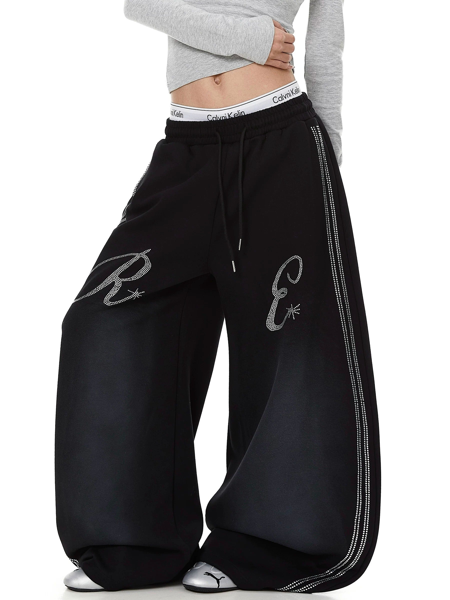 Rhinestone-Inspired Wide-leg Sweat Pants MB7438