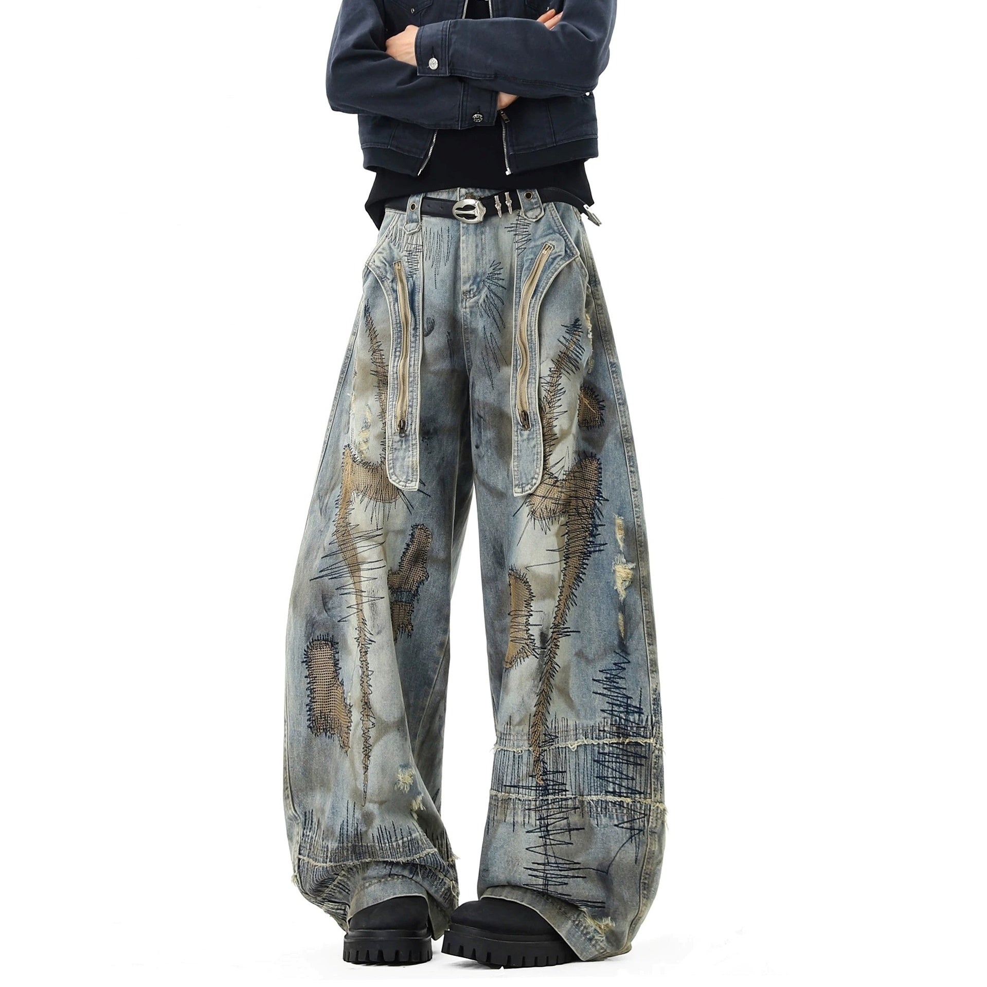 Heavy Stitch Washed Curved Jeans MB7422