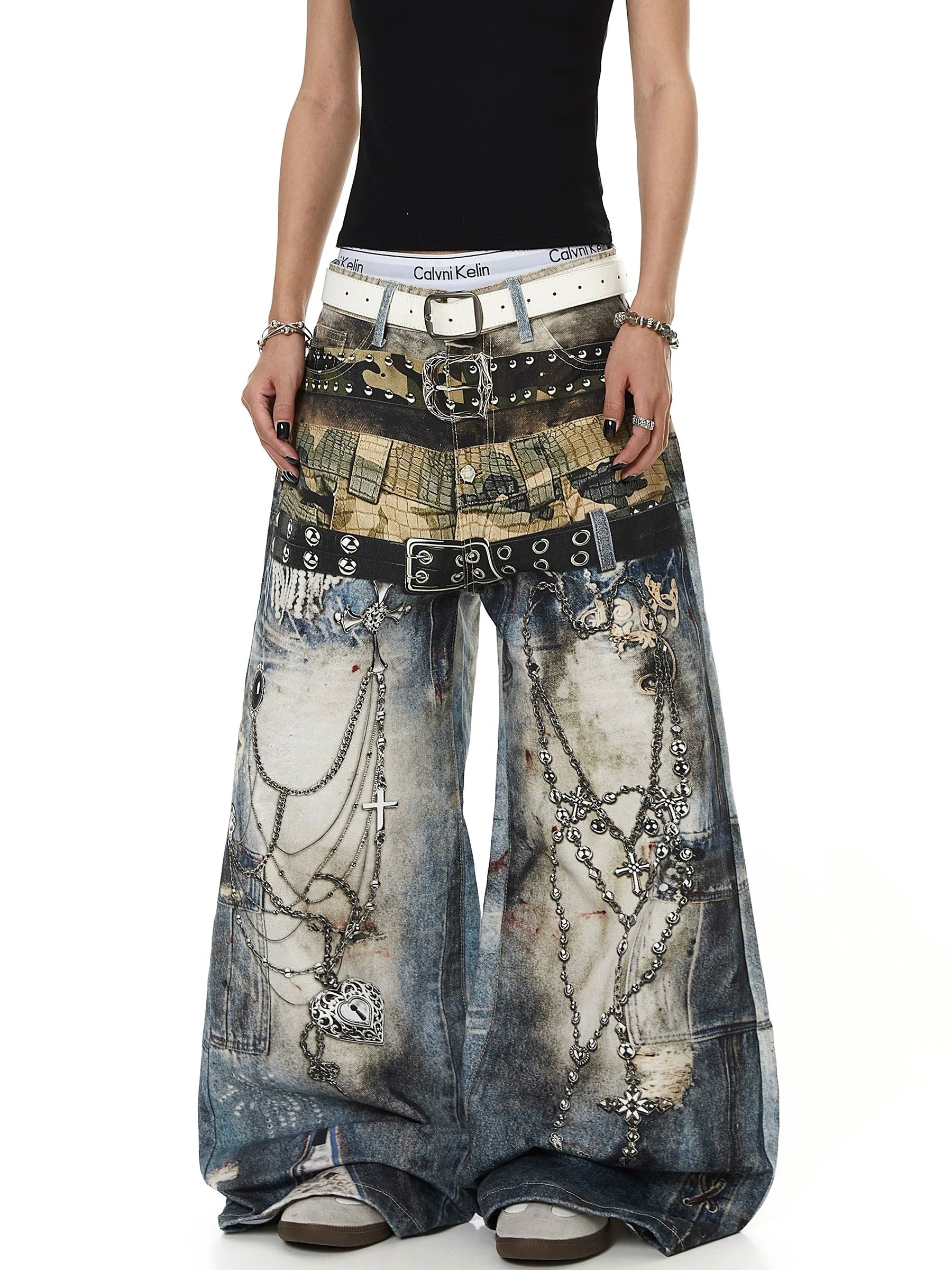 3D Printed Chain Belt Fared Jeans MB7436