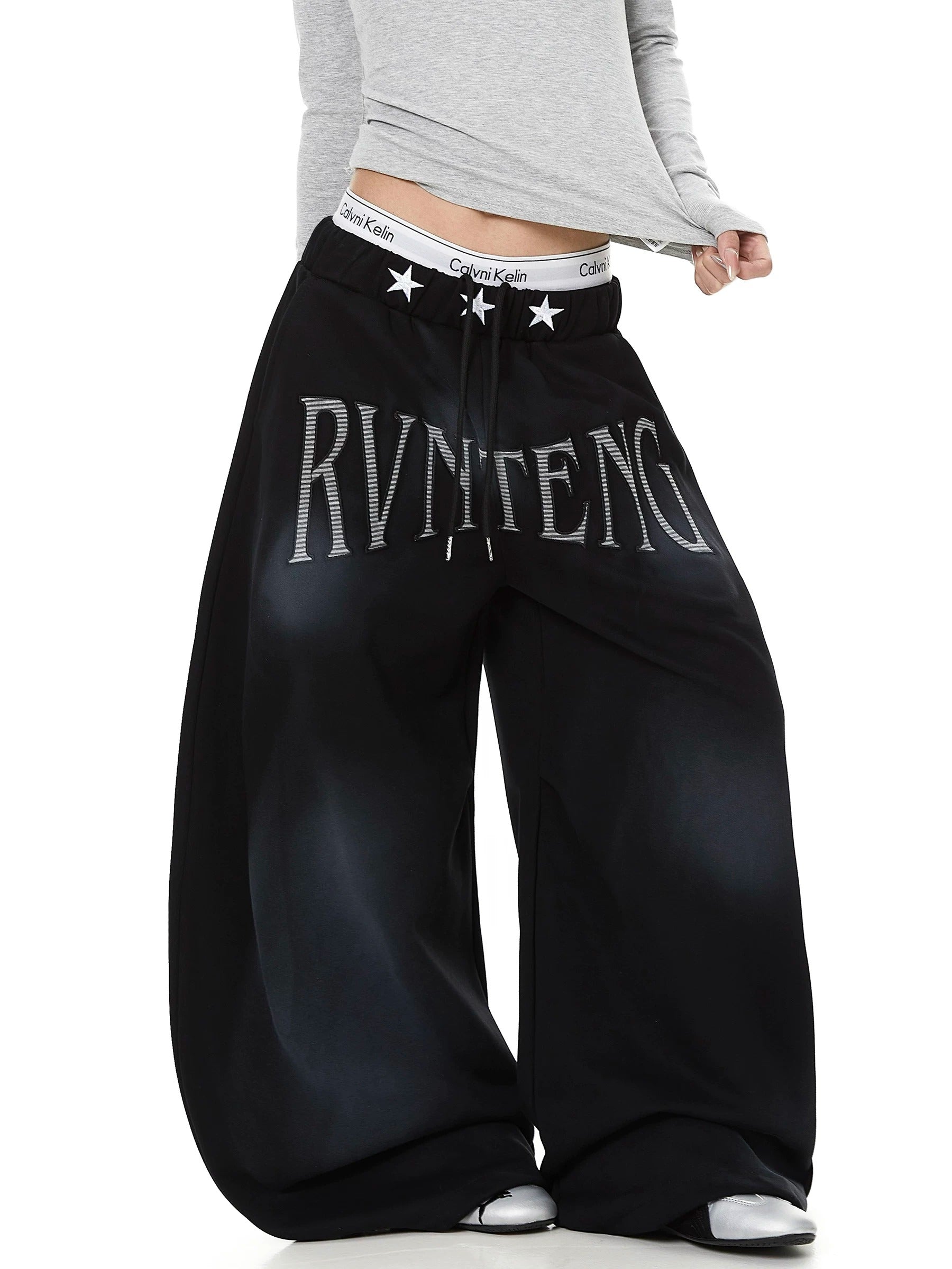 Dirty Dye Embroidered Wide Sweat Pants MB7437