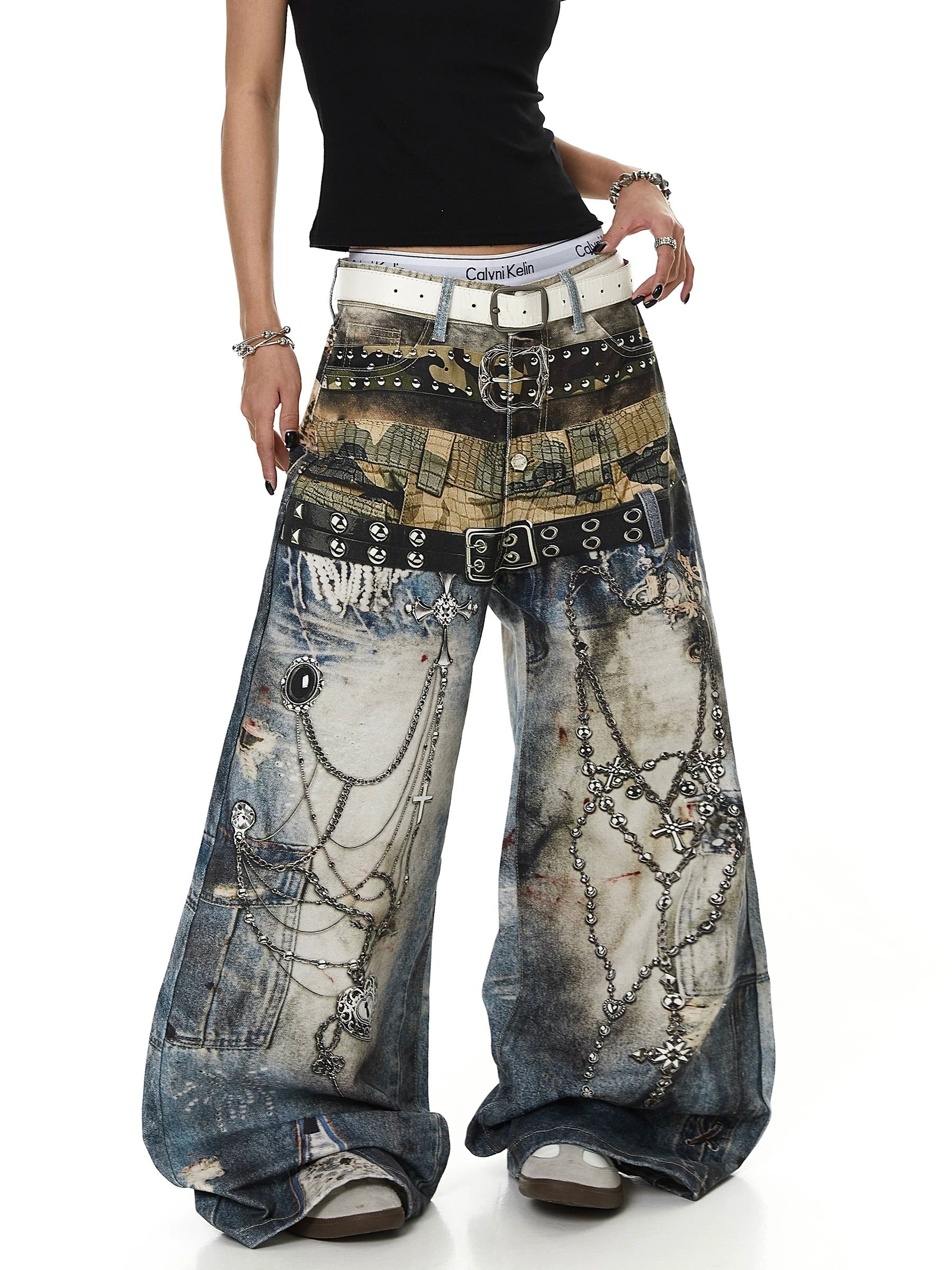 3D Printed Chain Belt Fared Jeans MB7436