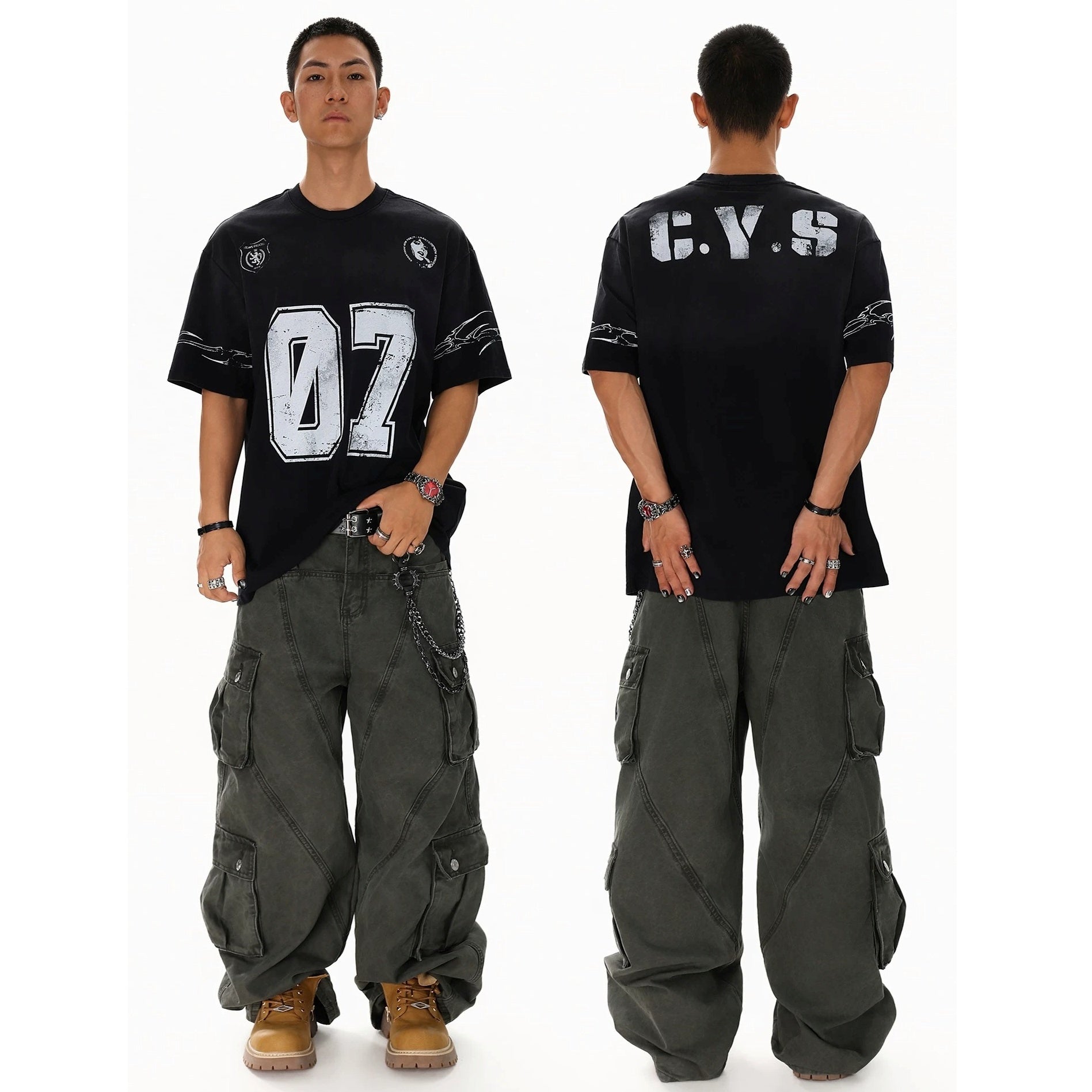 Dirty Dye Distressed Numbering Printed T-Shirt MB7415