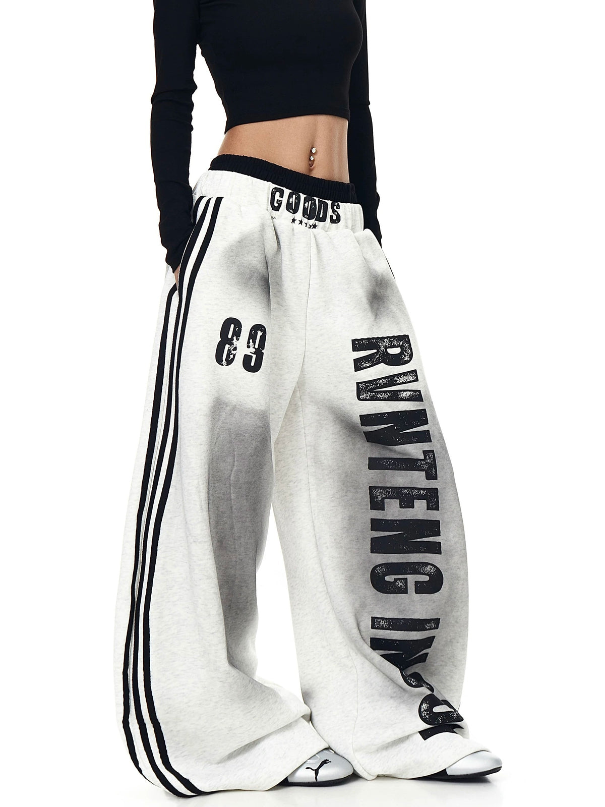 Side-Line Distress Curved Sweat Pants MB7453