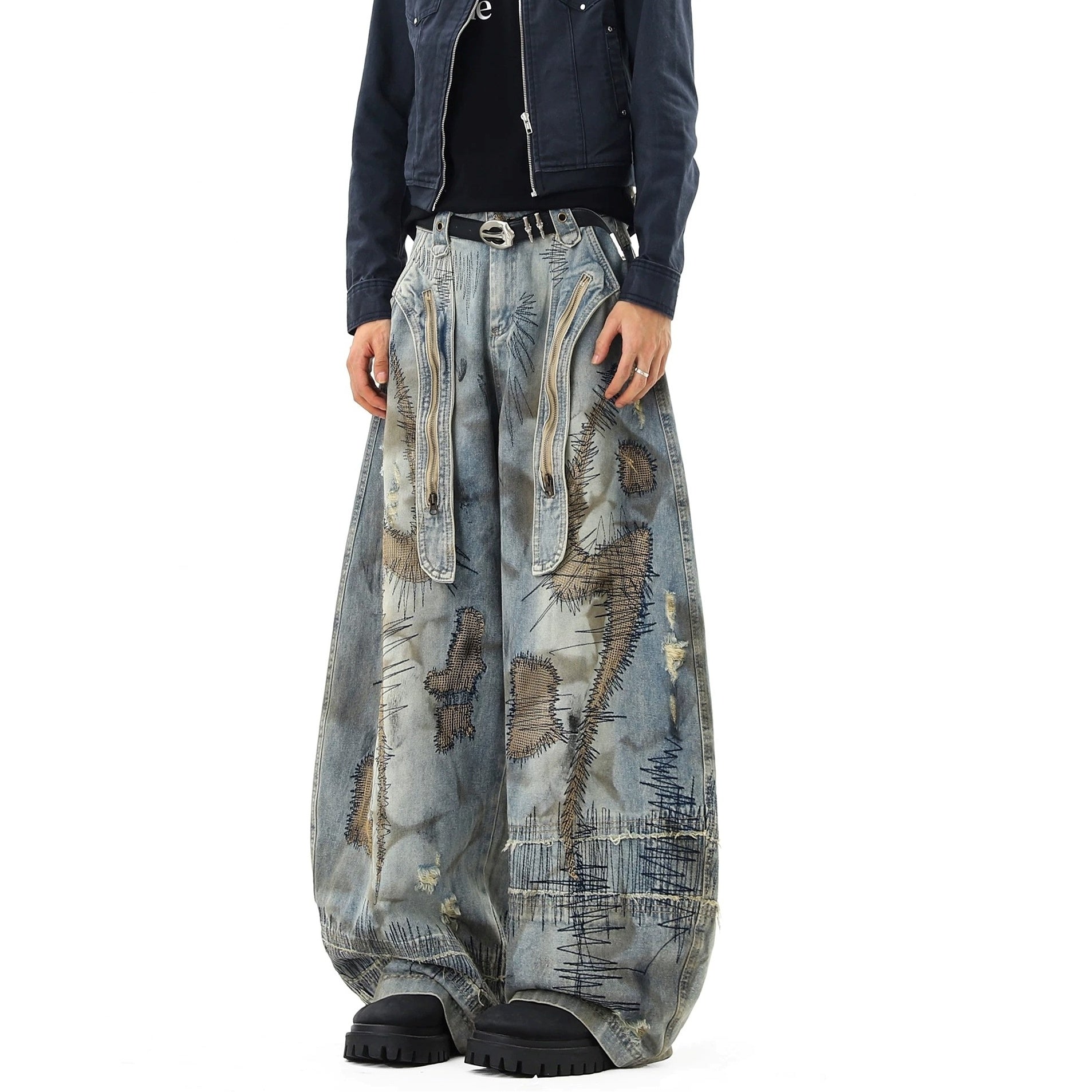 Heavy Stitch Washed Curved Jeans MB7422