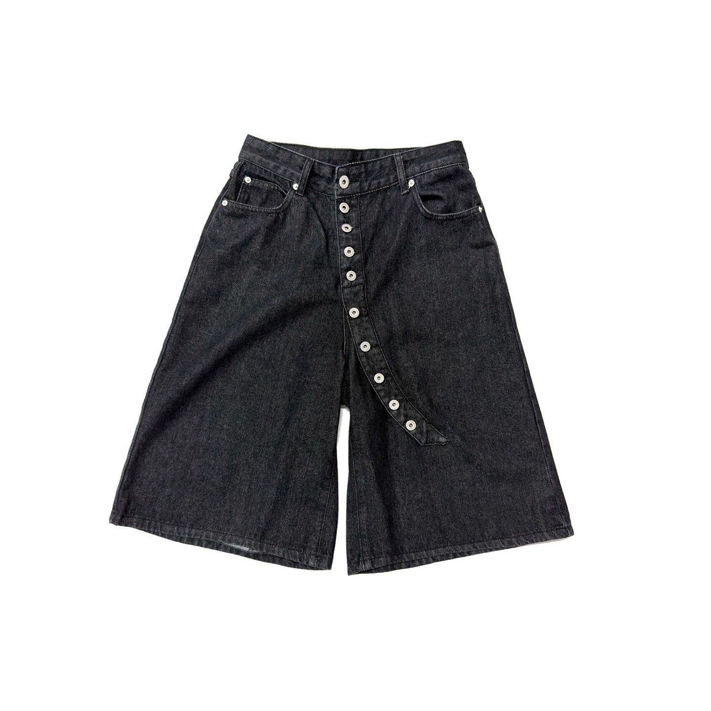 Asymmetric Curve Button Wide Cropped Jeans MB7390