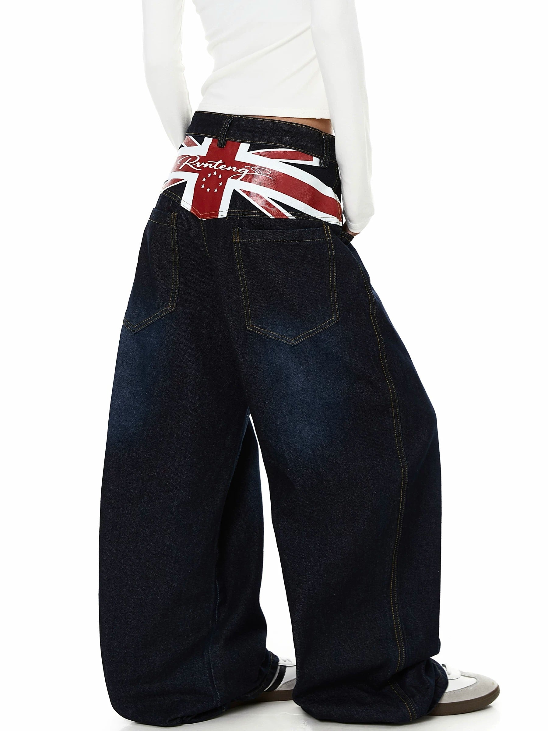 American Flag Print Washed Curved Jeans MB7443