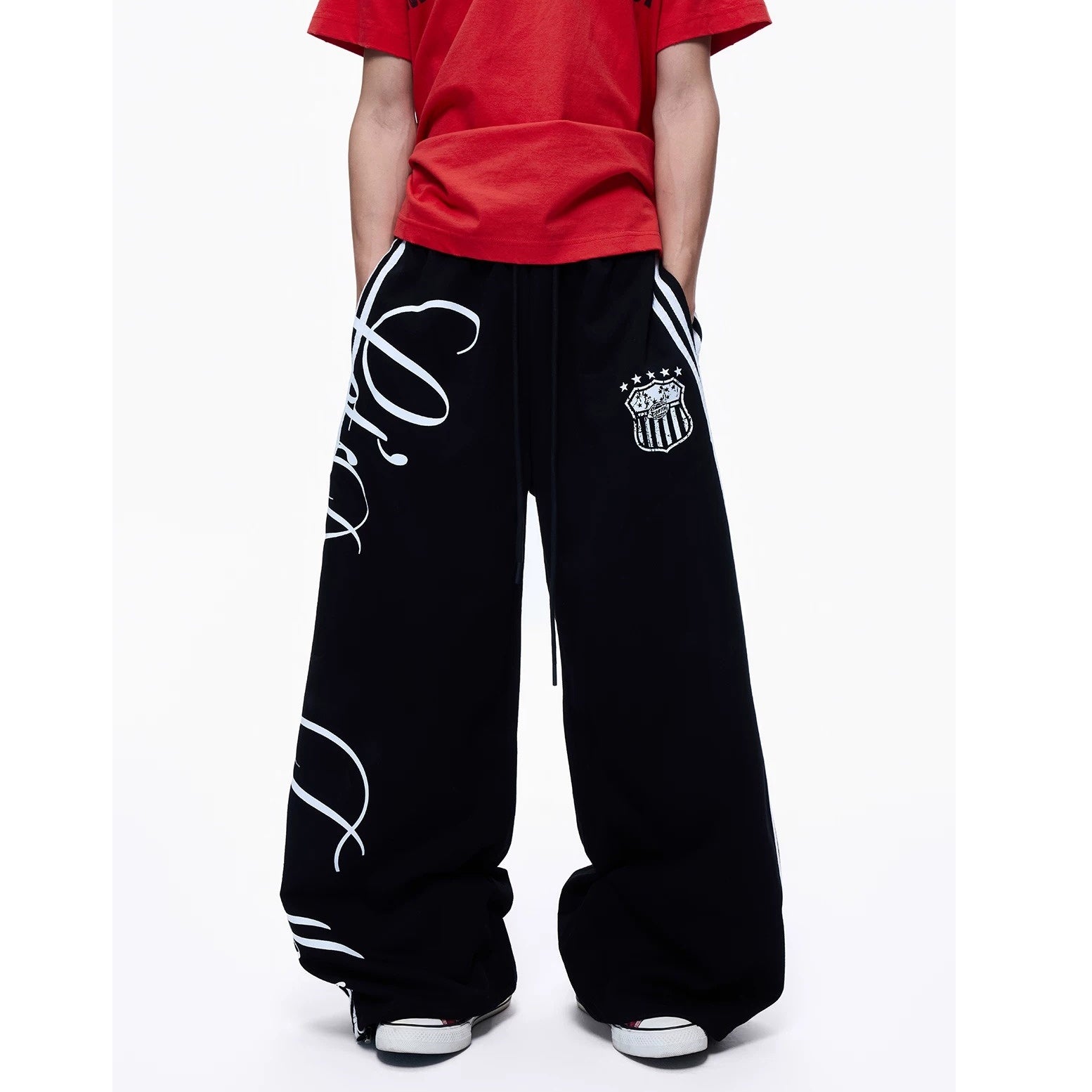 Side Line Letter Print Loose Sweat Pants MB7405