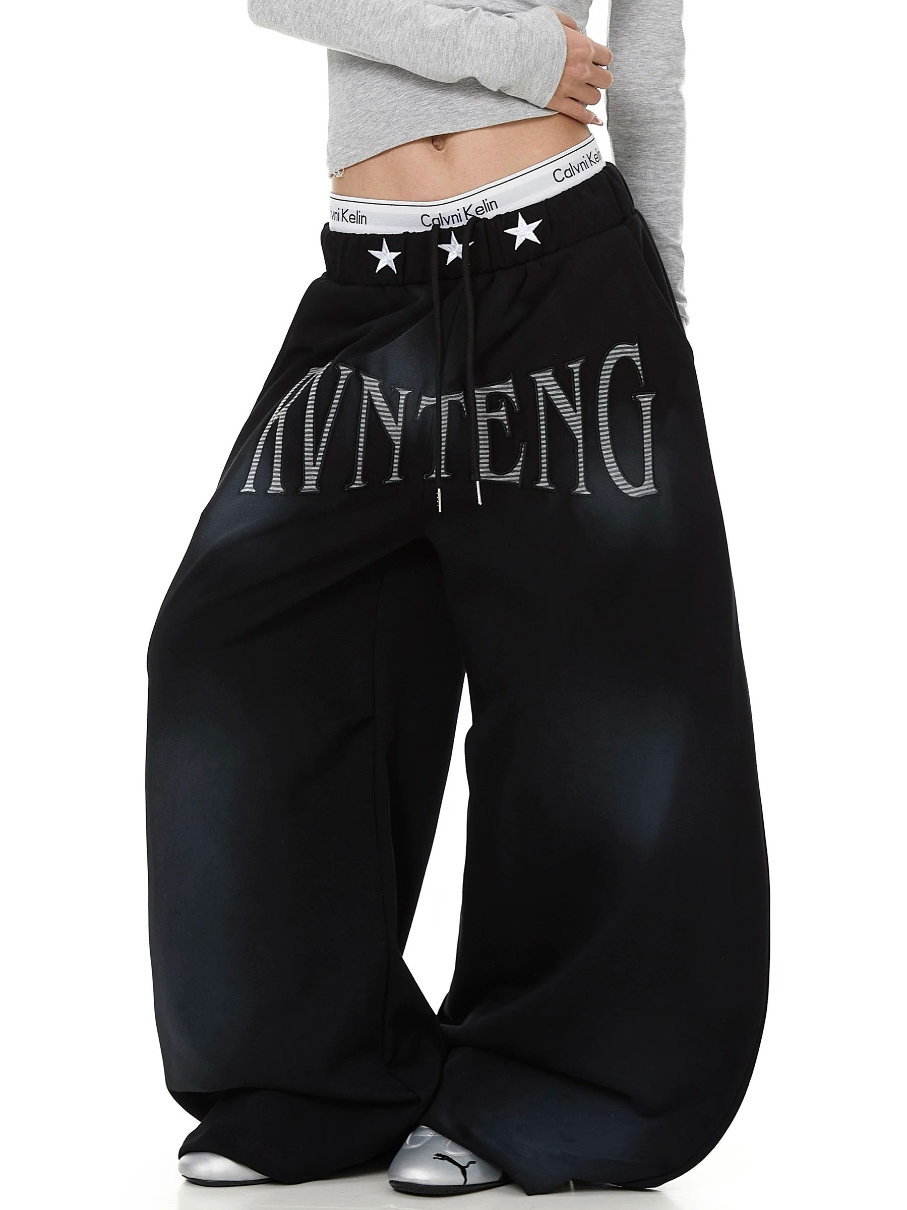 Dirty Dye Embroidered Wide Sweat Pants MB7437