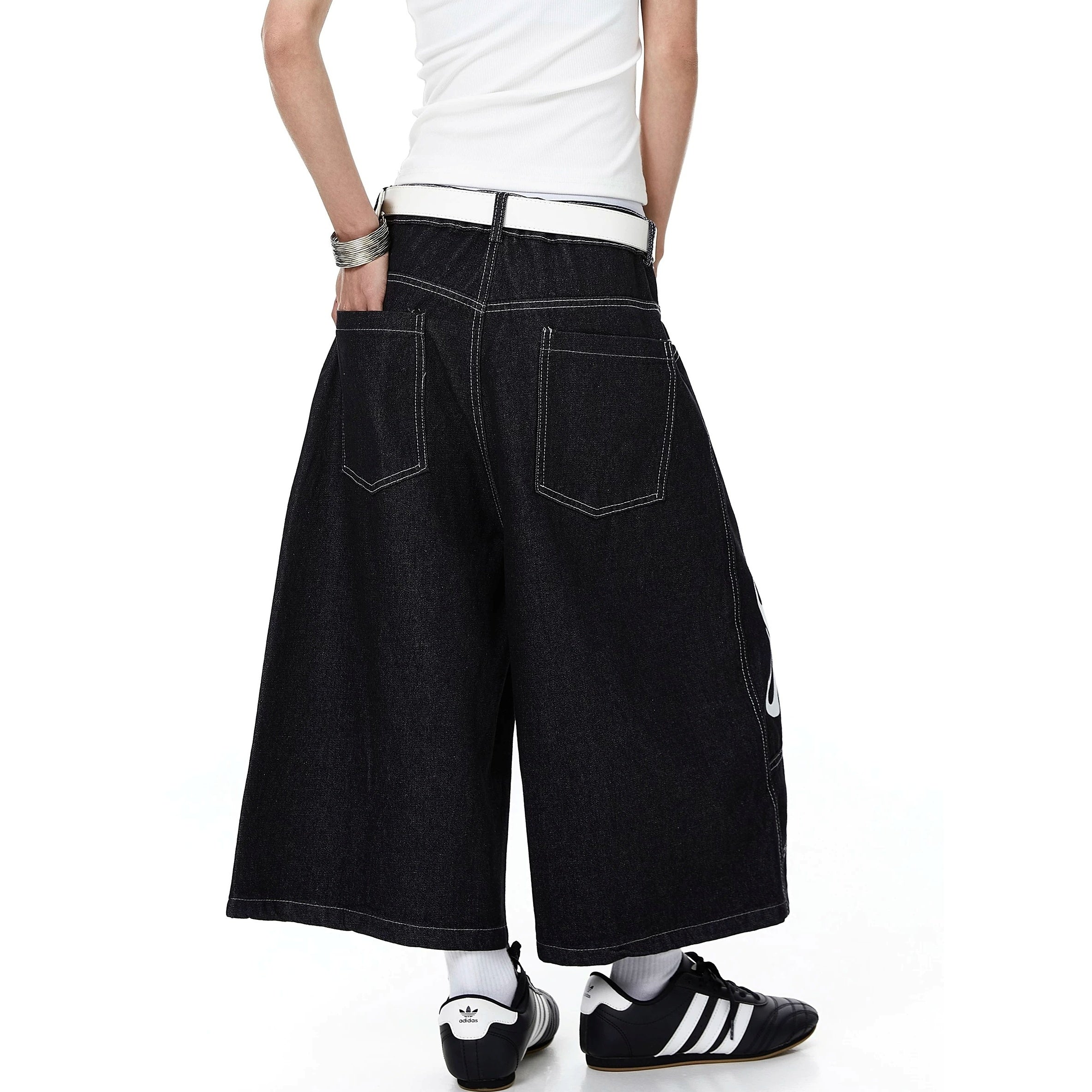 Flame Print Cropped Denim Wide Pants MB7410