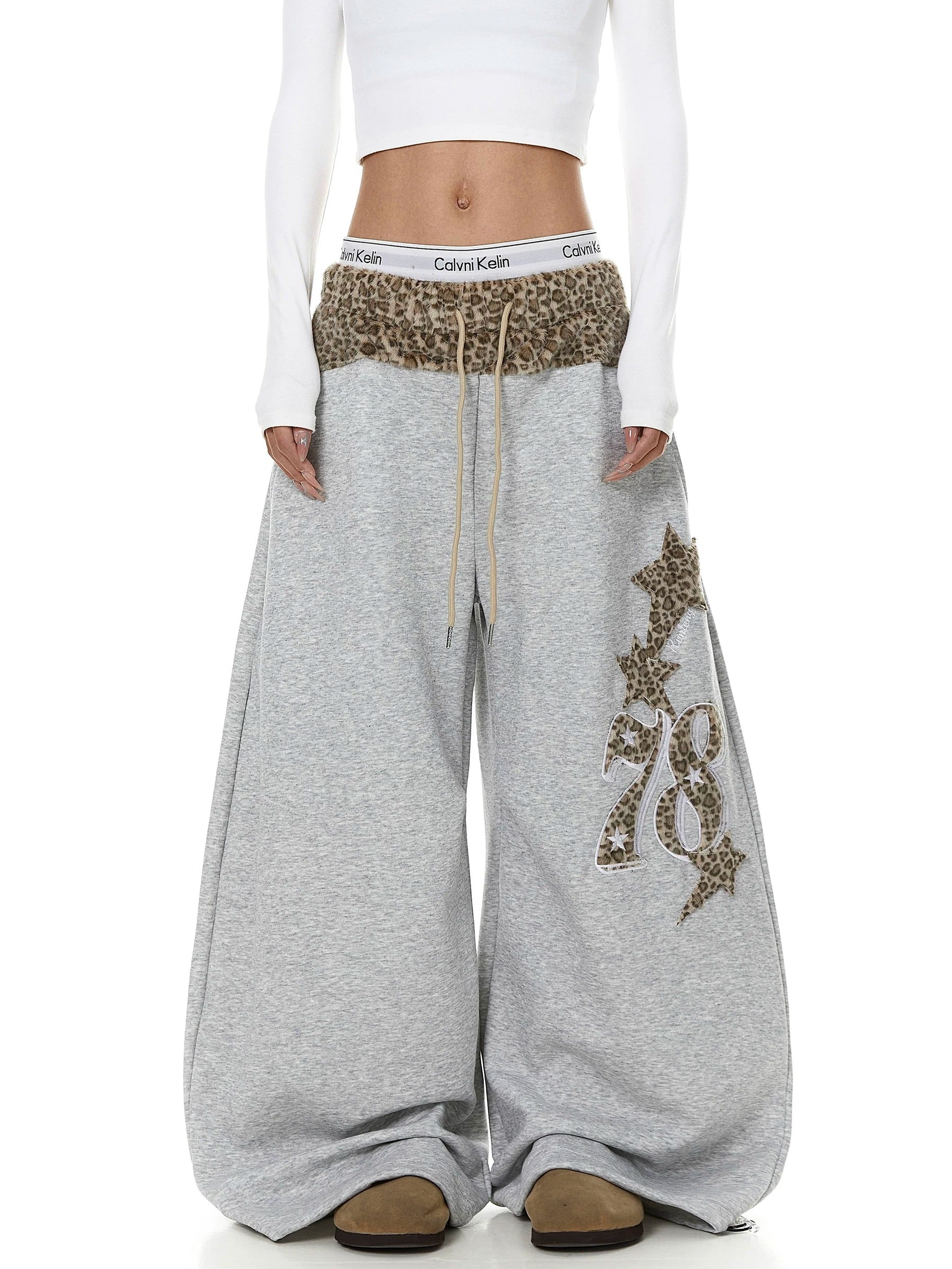 Leopard Print Patchwork Loose Sweat Pants MB7439