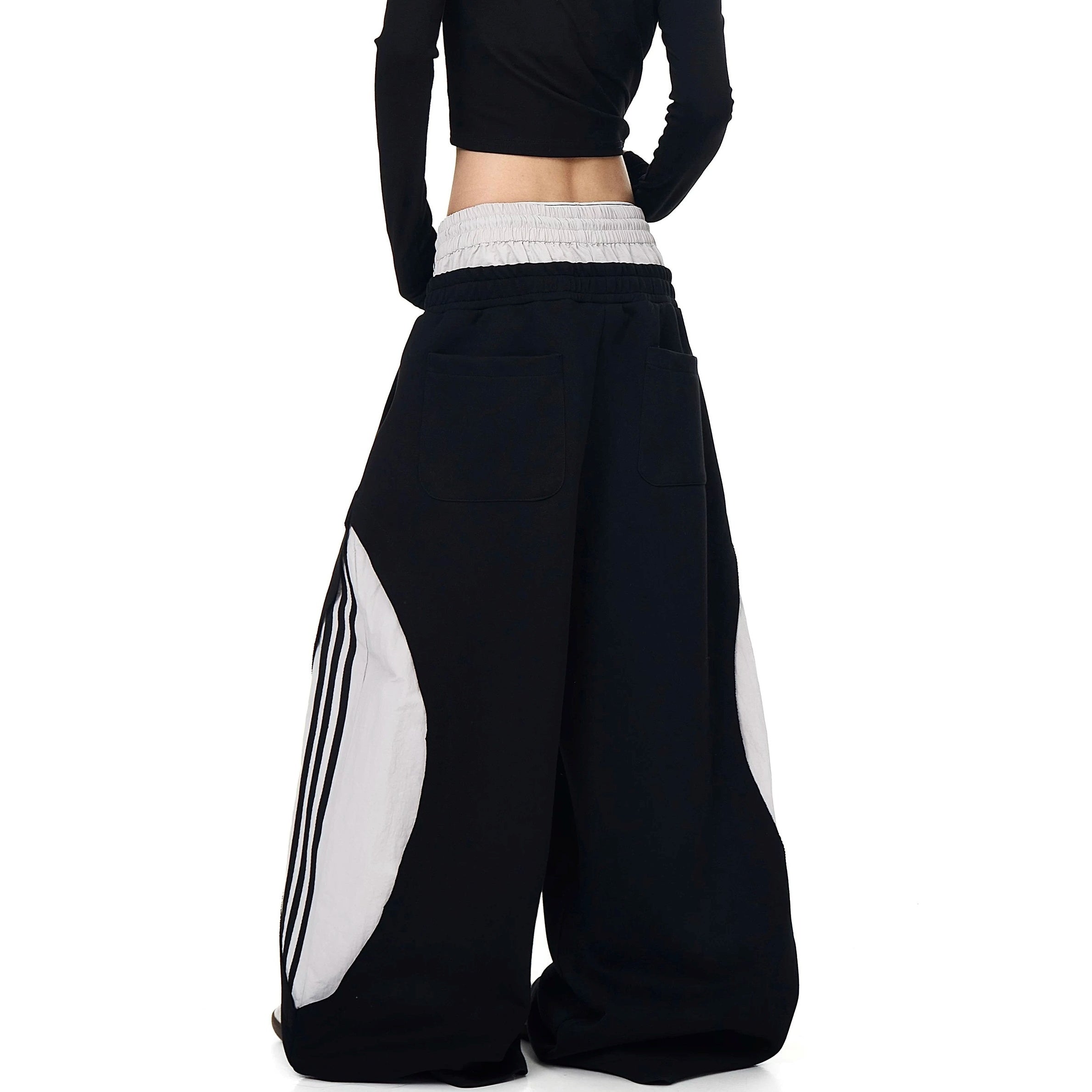 Double-Waist Patchwork Three-Stripe Wide Sweat Pants MB7406