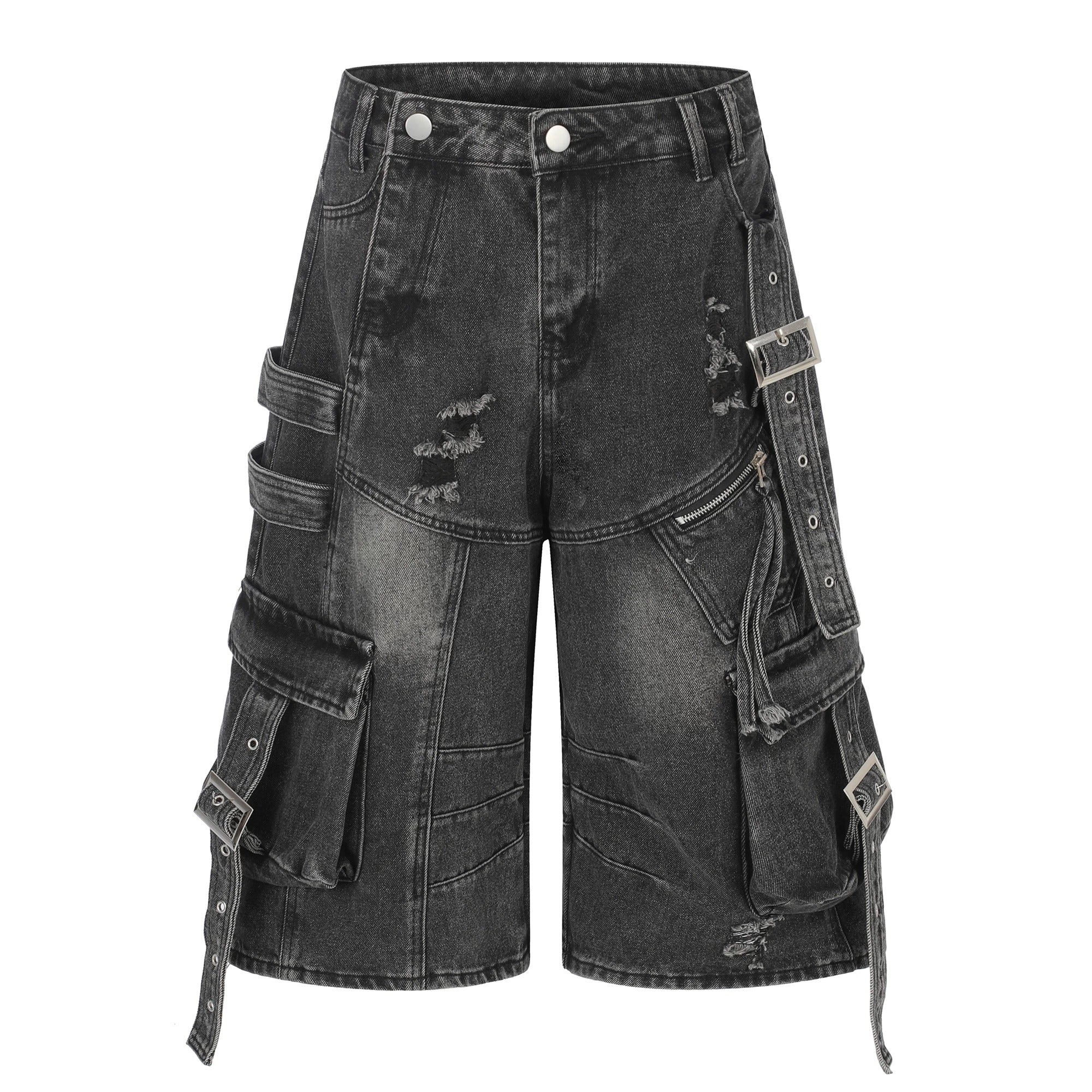 Straps Deconstructed Cropped Denim Cargo Pants MB7402