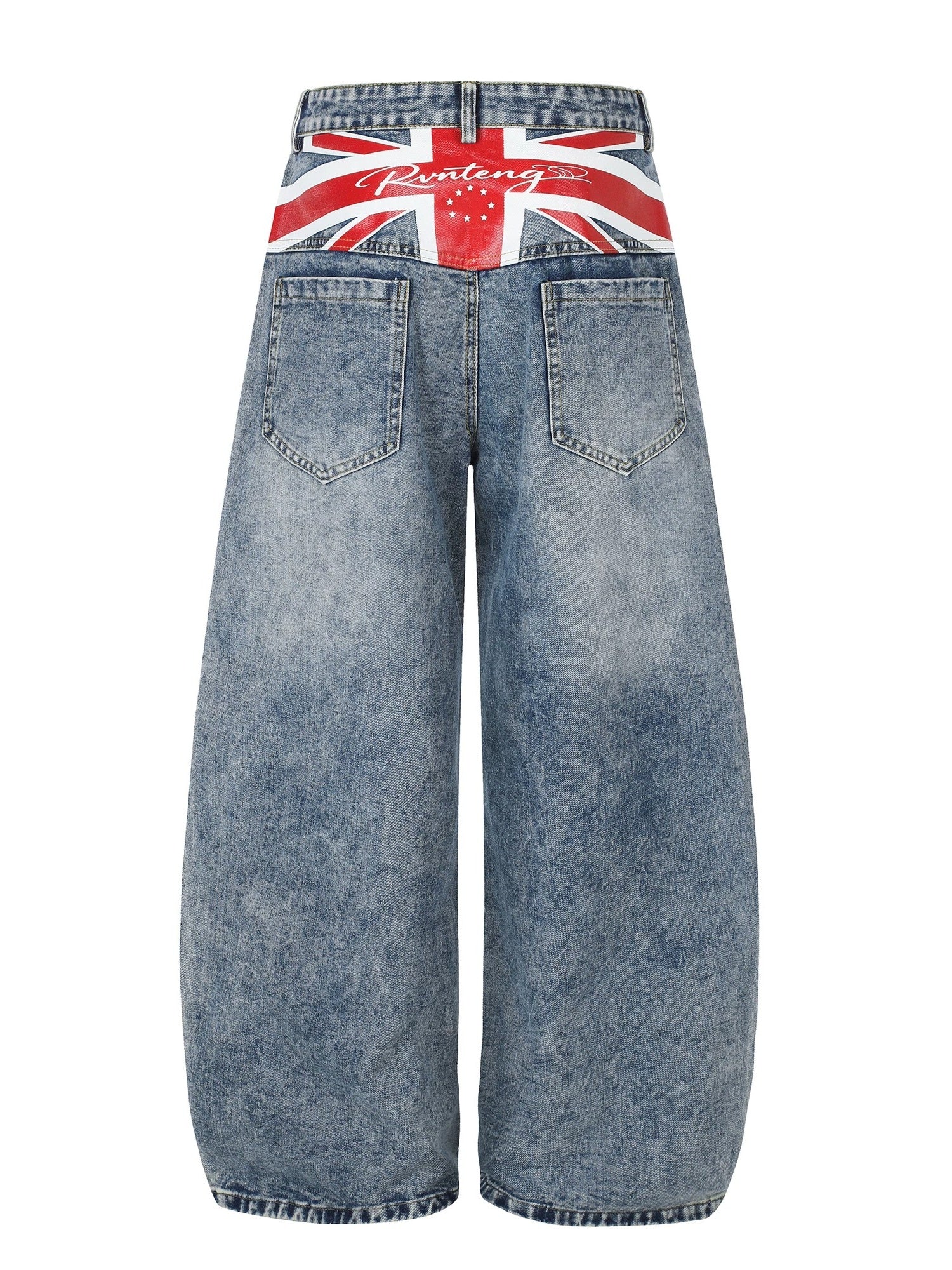 American Flag Print Washed Curved Jeans MB7443