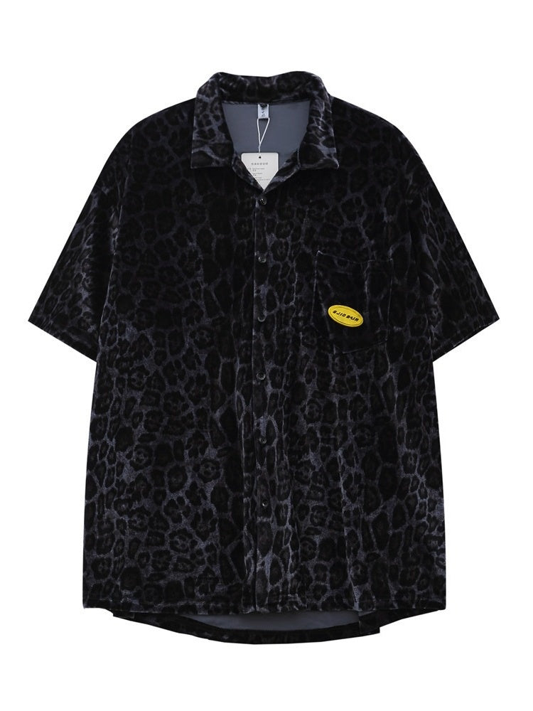 Leopard Print Velvet Like Loose Shirt MB7434