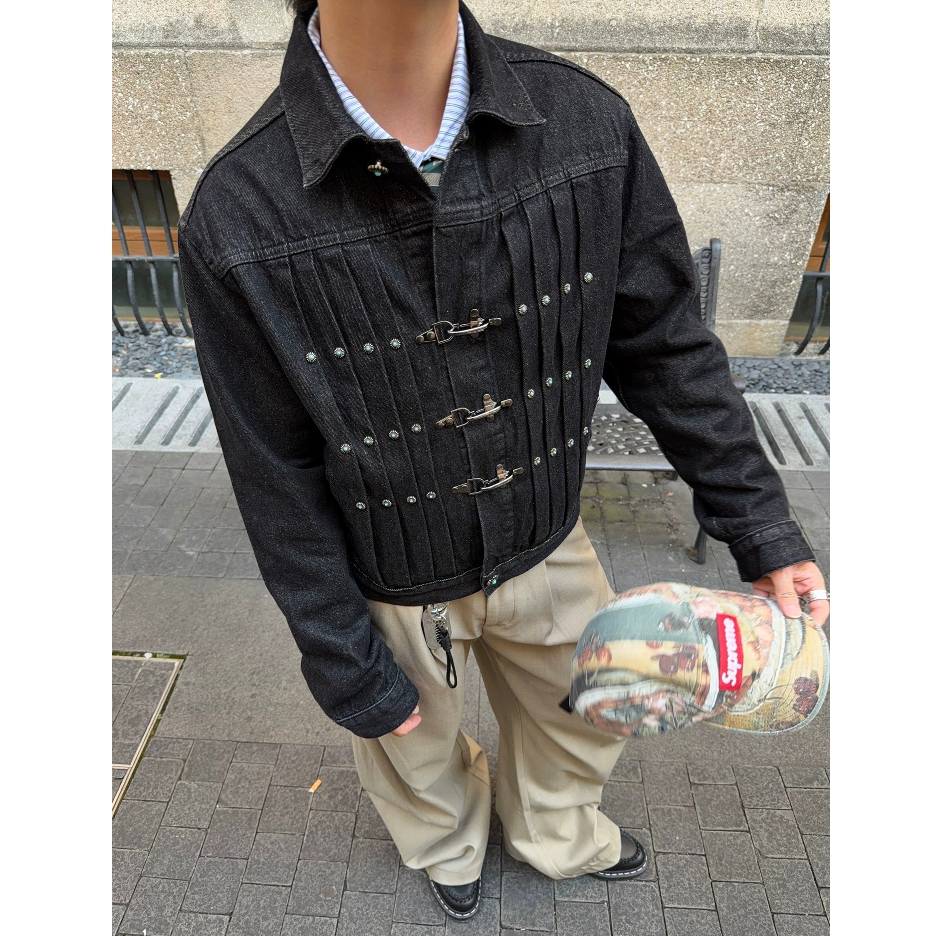 Western Detalied Metal Buckle Denim Jacket MB7396