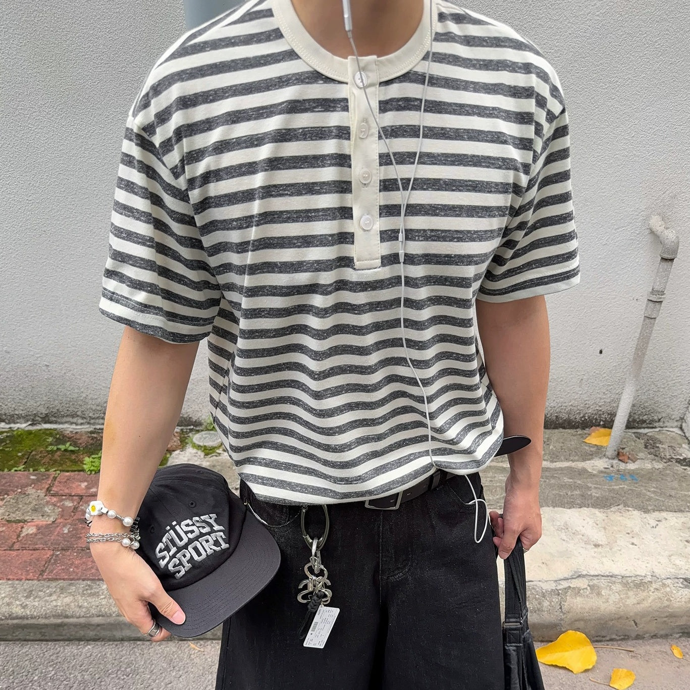 Retro Border Henley Neck T-shirt MB7391