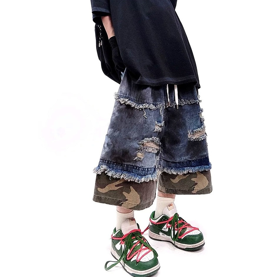 Camouflage Ripped Cropped Denim Pants MB7377