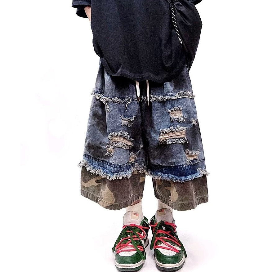 Camouflage Ripped Cropped Denim Pants MB7377