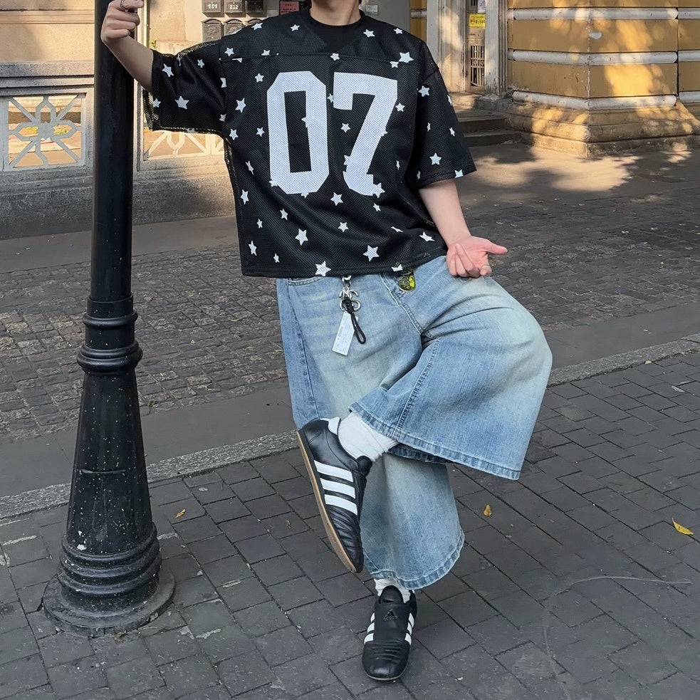 Star Pattern Mesh Numbering T-Shirt MB7398