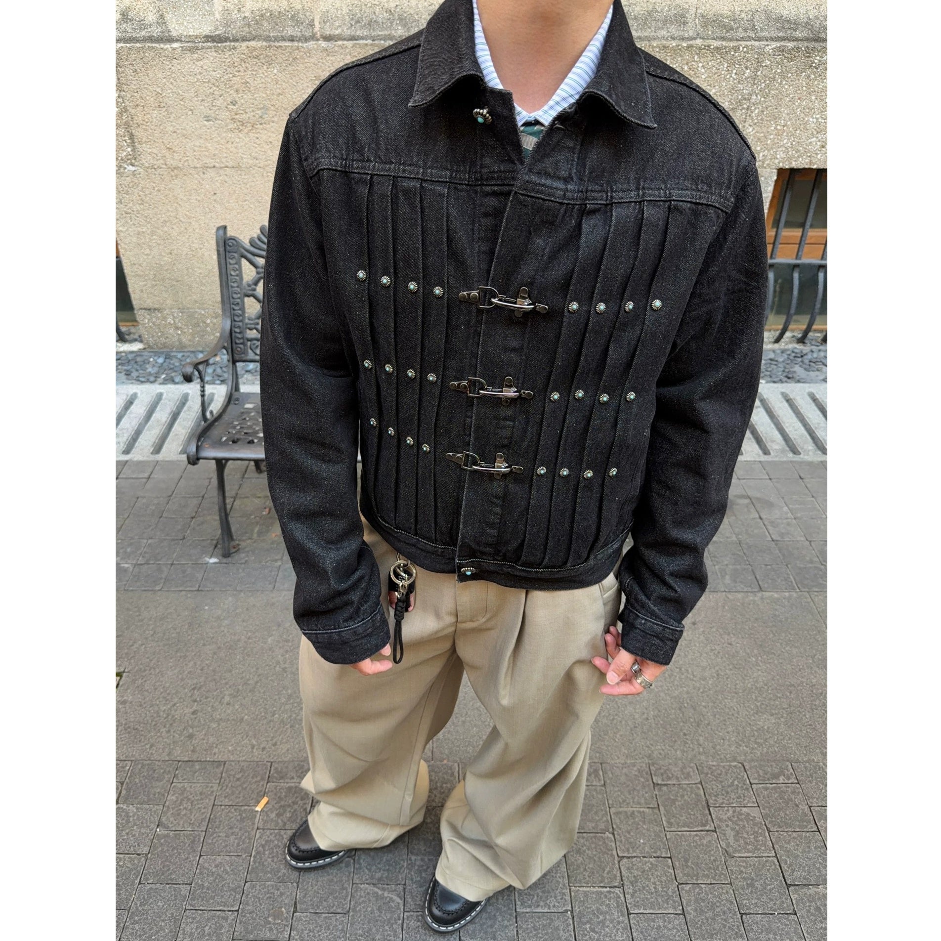 Western Detalied Metal Buckle Denim Jacket MB7396
