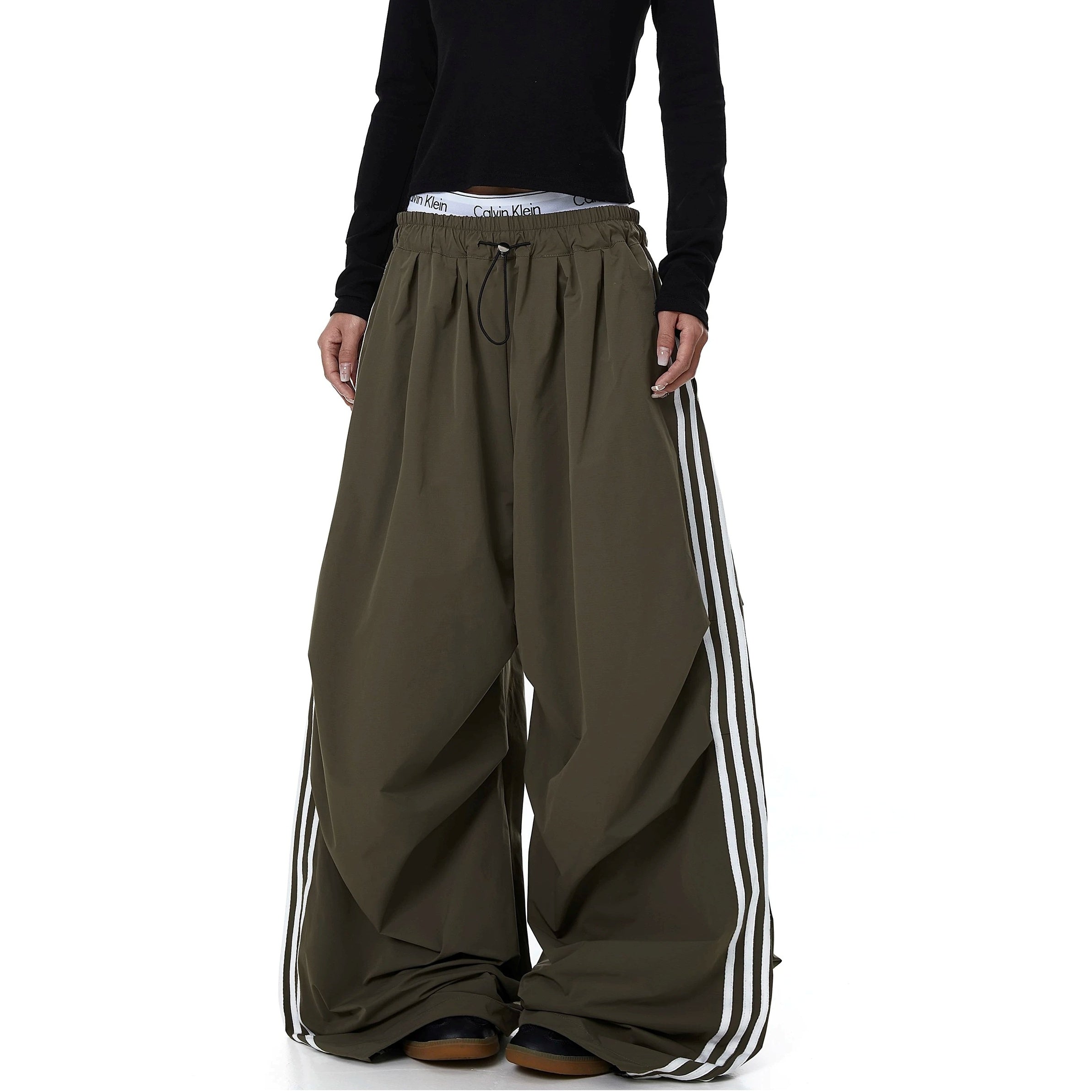 Striped Pleated Multi-Pocket Paratrooper Pants MB7403
