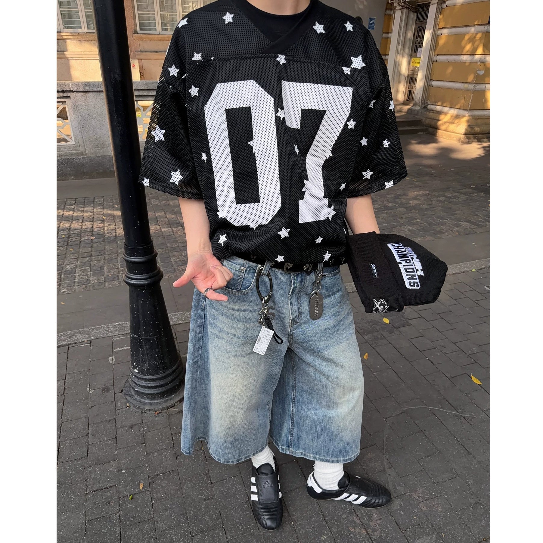 Star Pattern Mesh Numbering T-Shirt MB7398