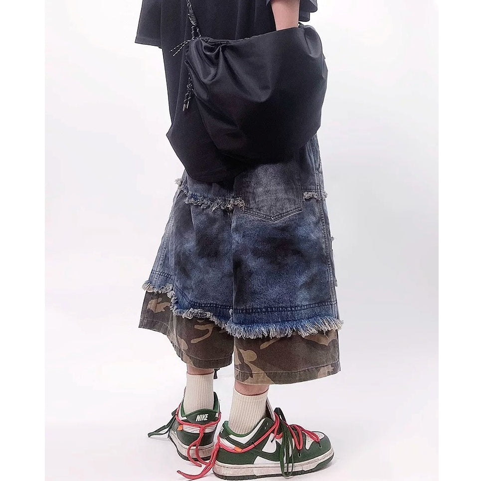 Camouflage Ripped Cropped Denim Pants MB7377