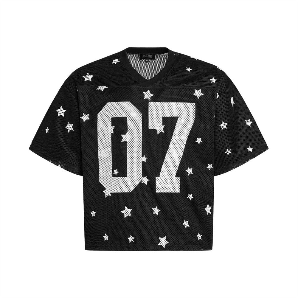 Star Pattern Mesh Numbering T-Shirt MB7398