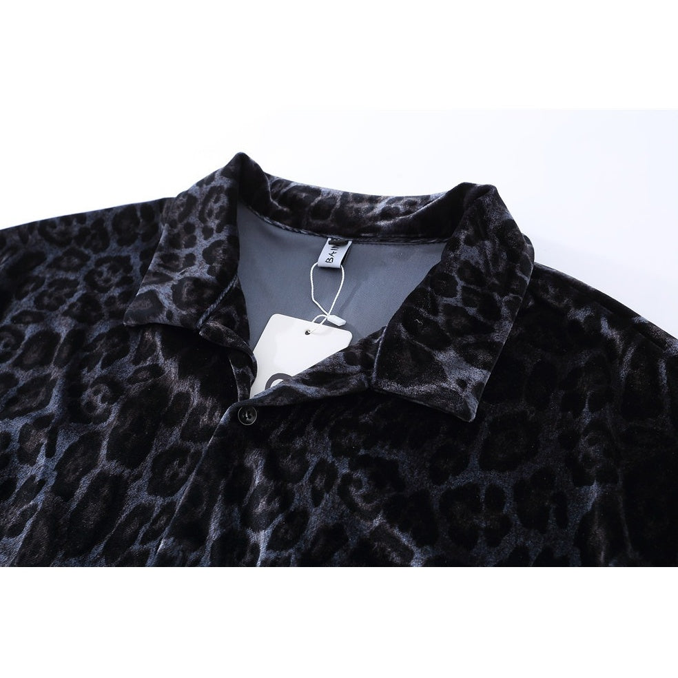 Leopard Print Velvet Like Loose Shirt MB7434