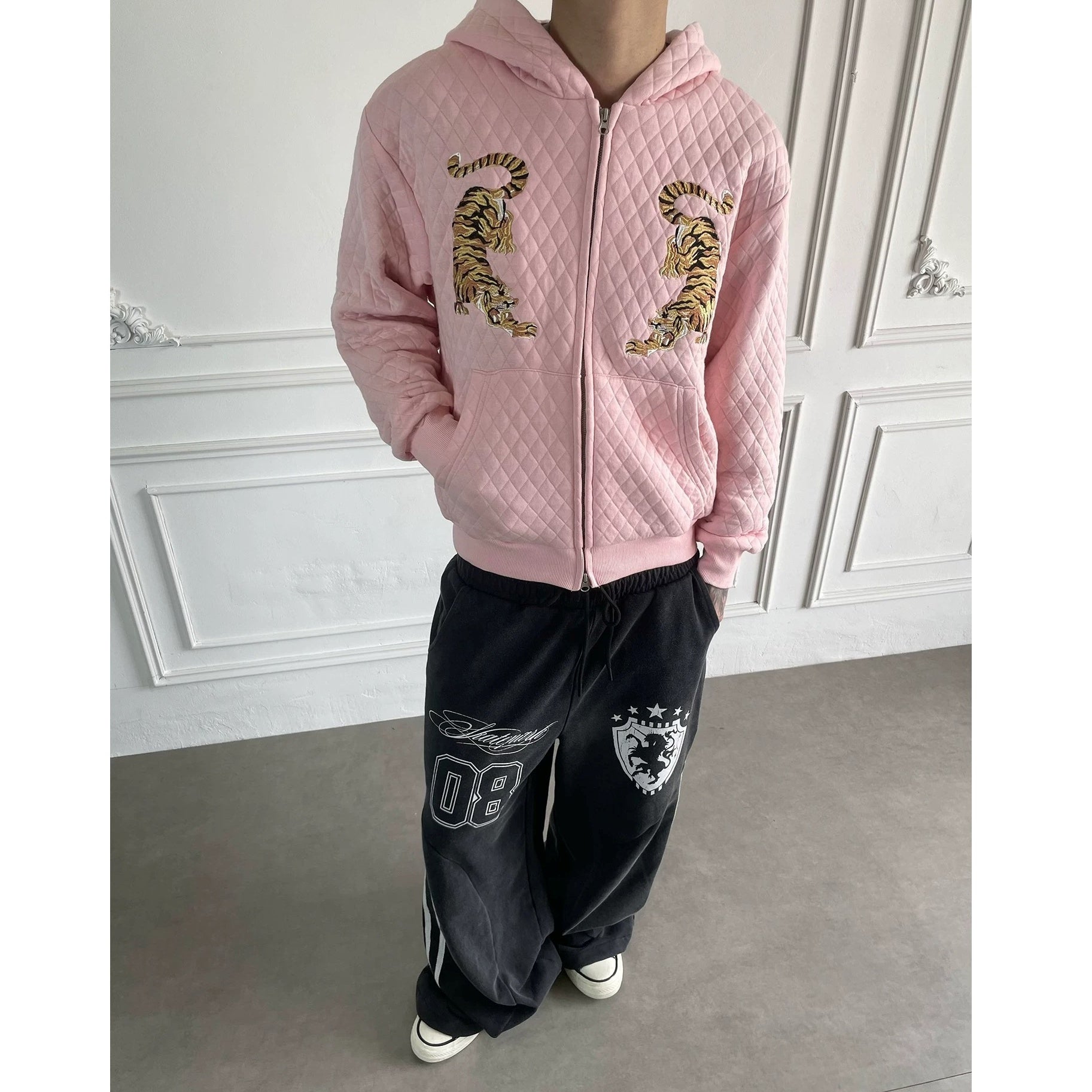 Embroidered Diamond Quilted Hoodie Jacket MB7423