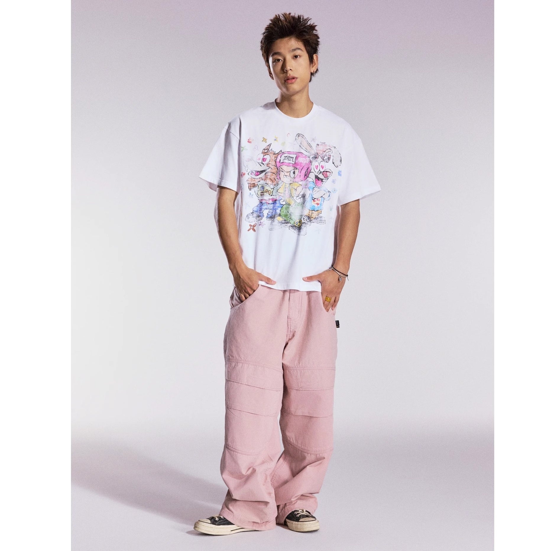 Cartoon Graffiti Three Brothers Loose T-shirt MB7357