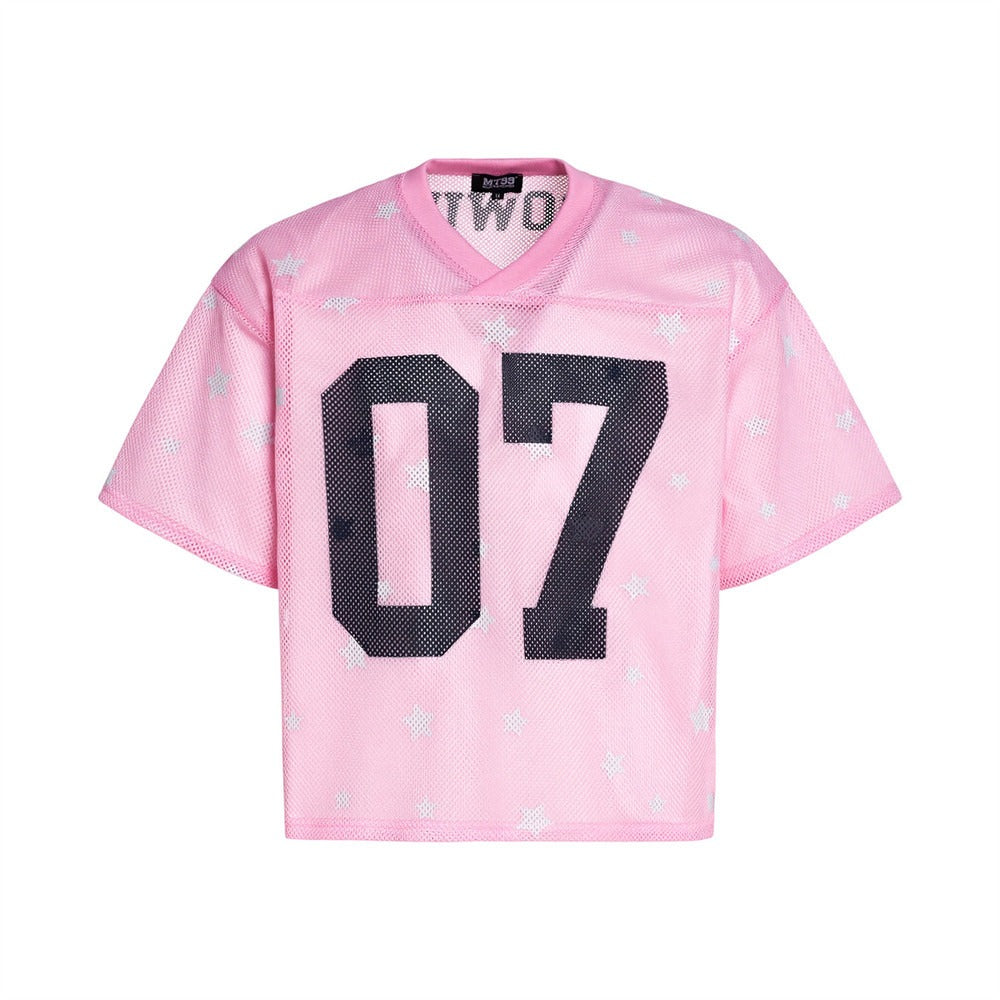 Star Pattern Mesh Numbering T-Shirt MB7398