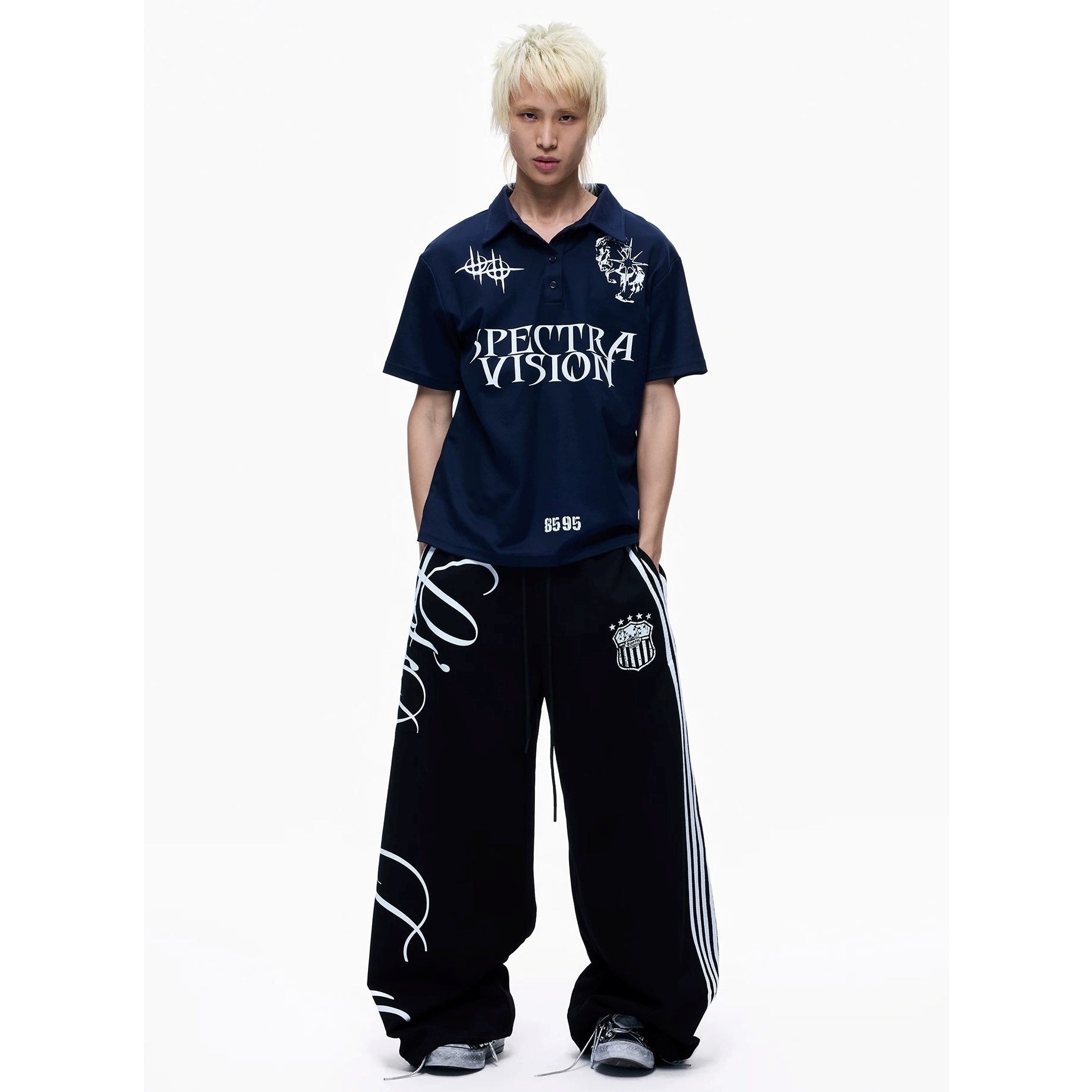 Side Line Letter Print Loose Sweat Pants MB7405