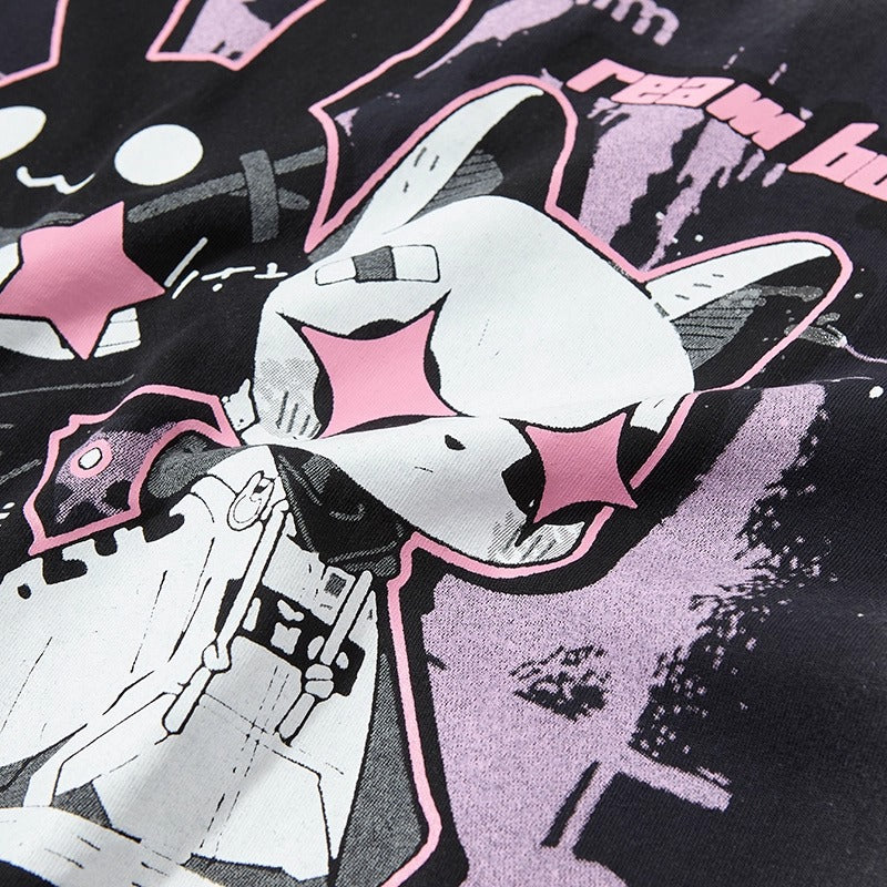 Washed Distressed Cartoon Anime Print T-shirt NH7004