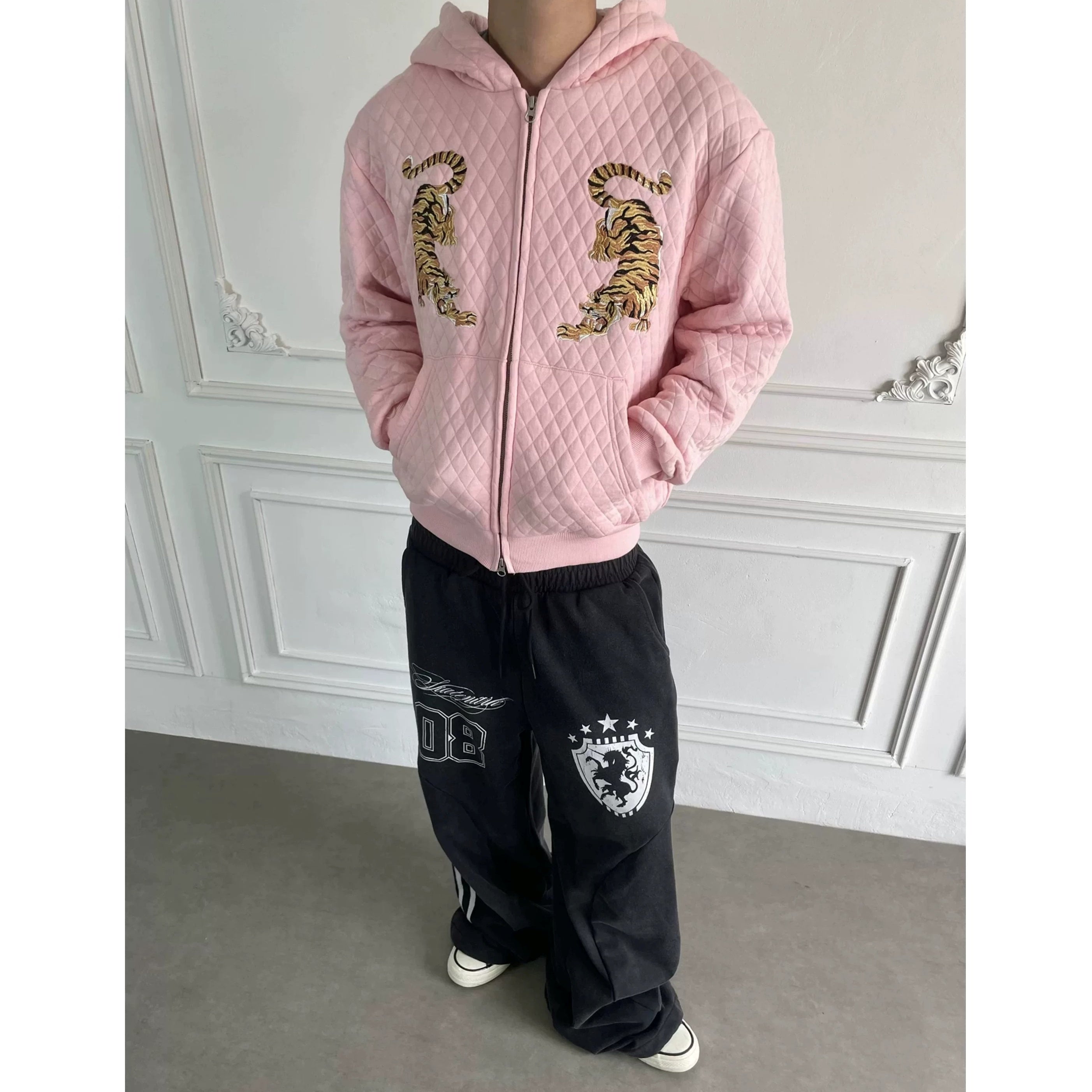 Embroidered Diamond Quilted Hoodie Jacket MB7423