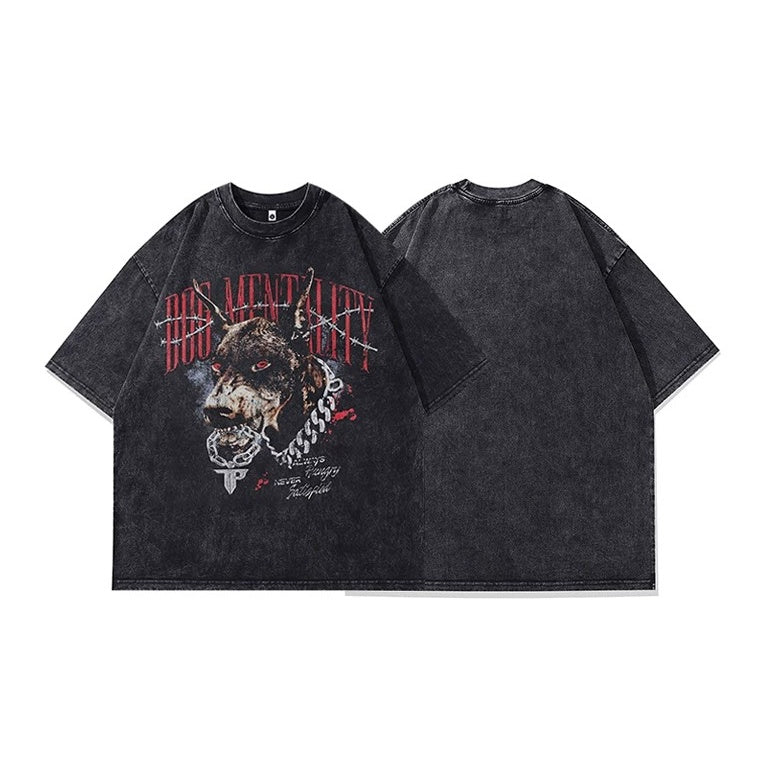 Retro Wash Loose Dog Print T-shirt MB7432
