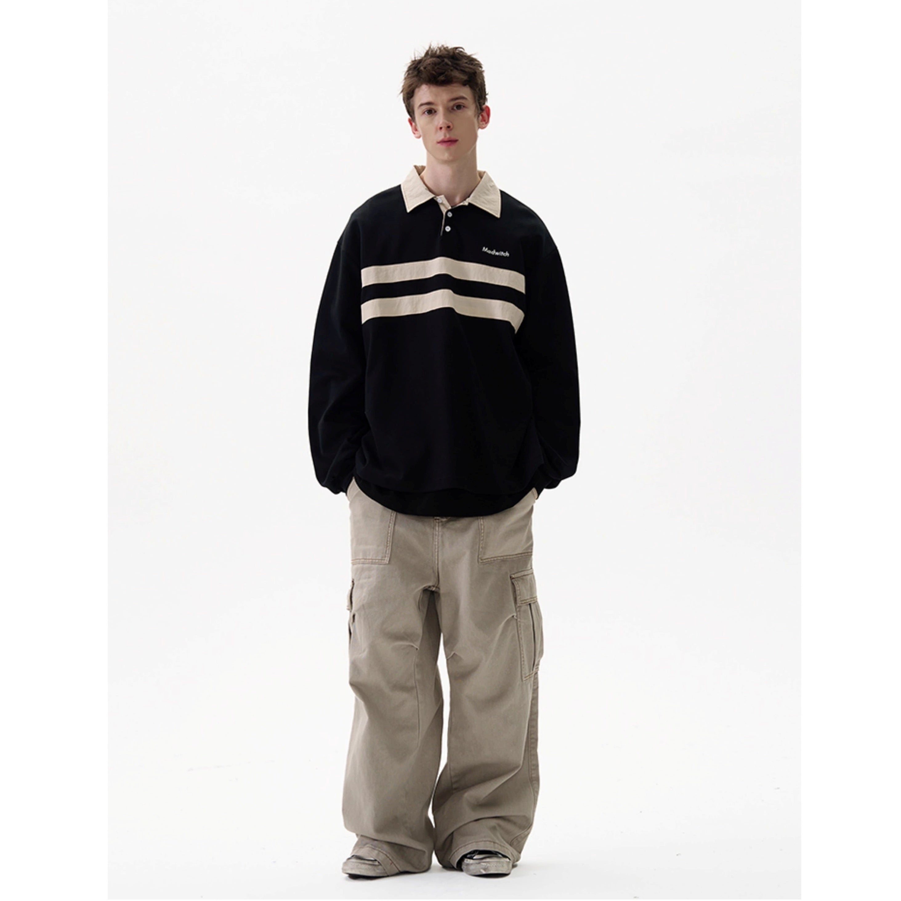Contrasting Line Polo Collar Sweatshirt MD7002