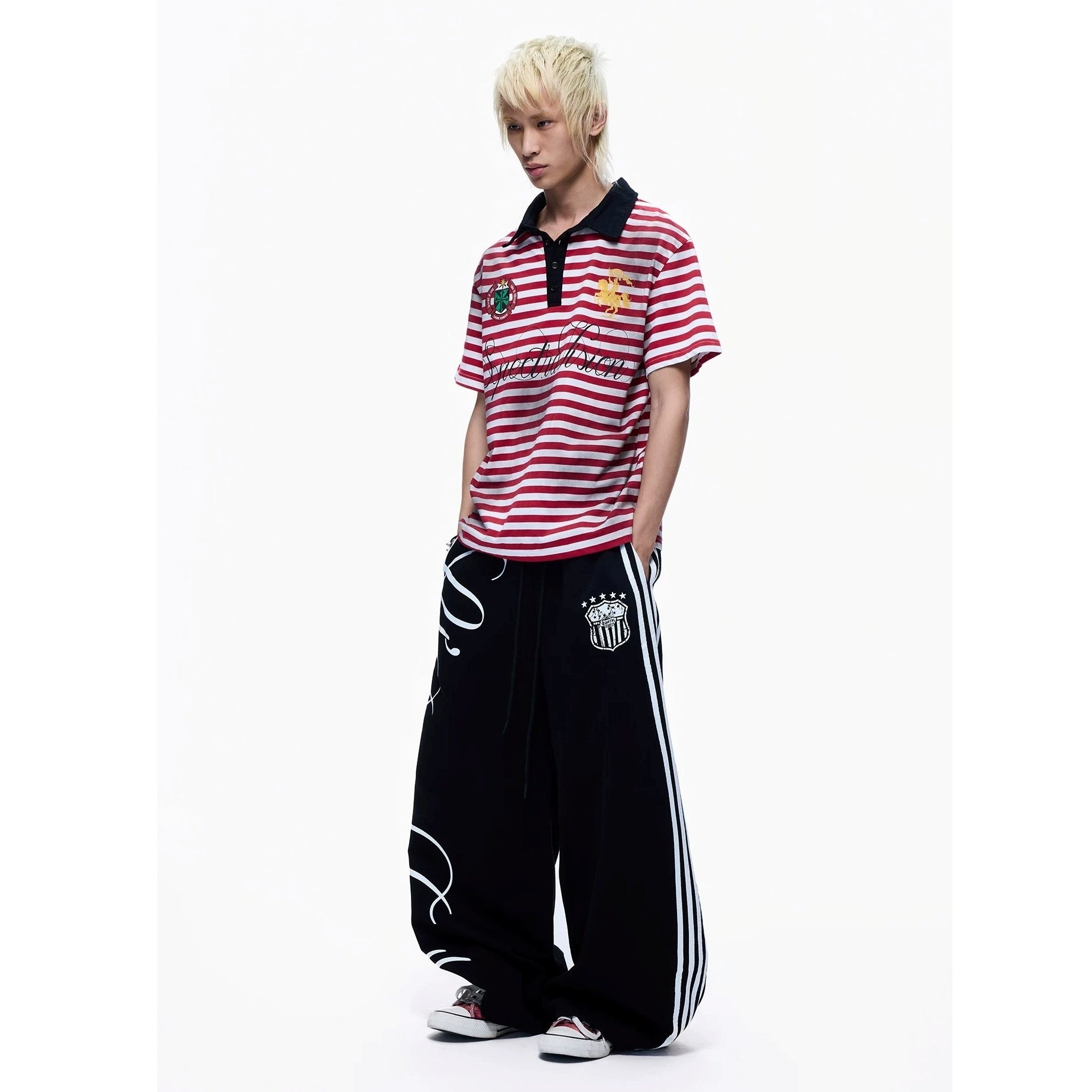 Side Line Letter Print Loose Sweat Pants MB7405