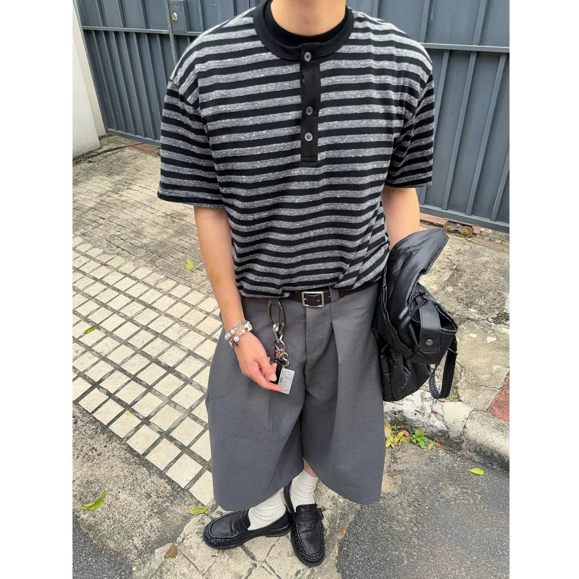 Retro Border Henley Neck T-shirt MB7391